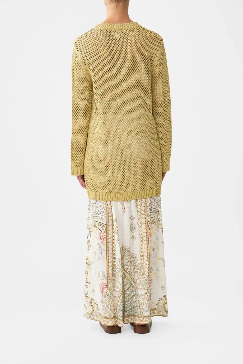 Camilla Ottoman Dynasty Knit Pointelle Tunic Top in Beige