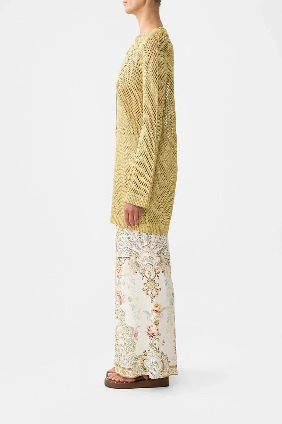 Camilla Ottoman Dynasty Knit Pointelle Tunic Top in Beige