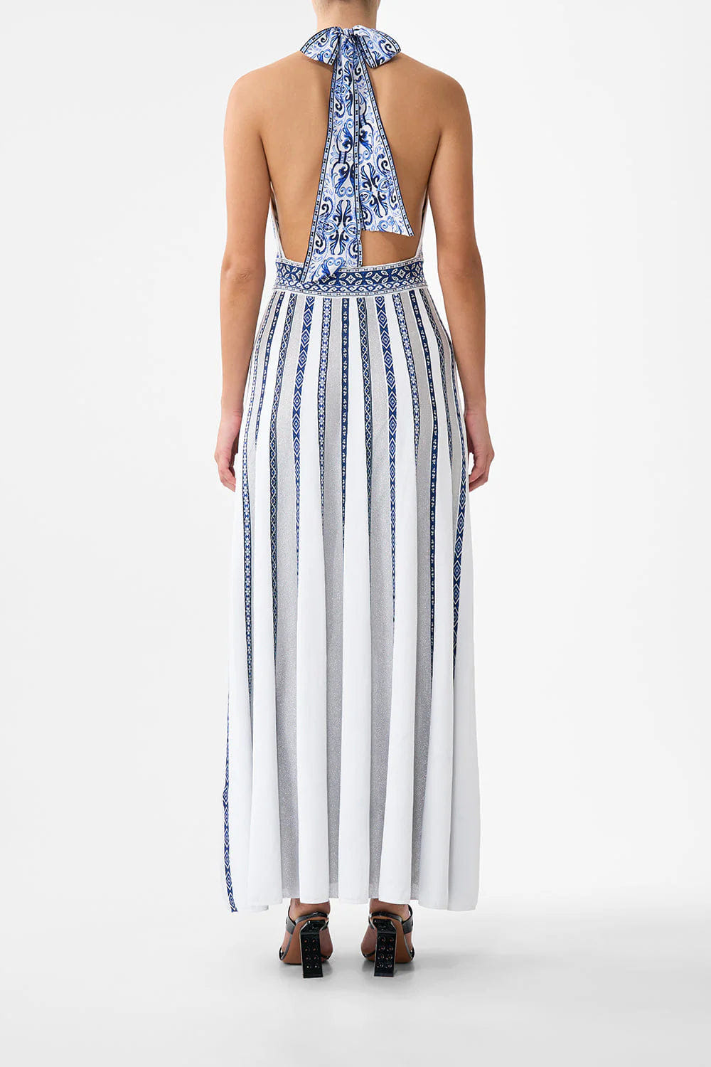 Camilla A Tiled Wonderland Halter Neck Sleeveless Knit Maxi Dress in White