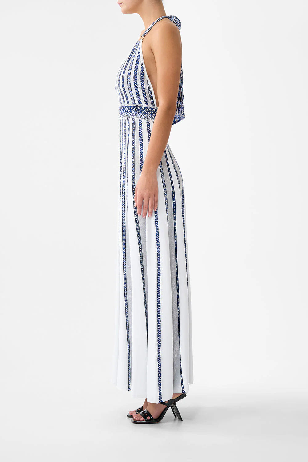 Camilla A Tiled Wonderland Halter Neck Sleeveless Knit Maxi Dress in White