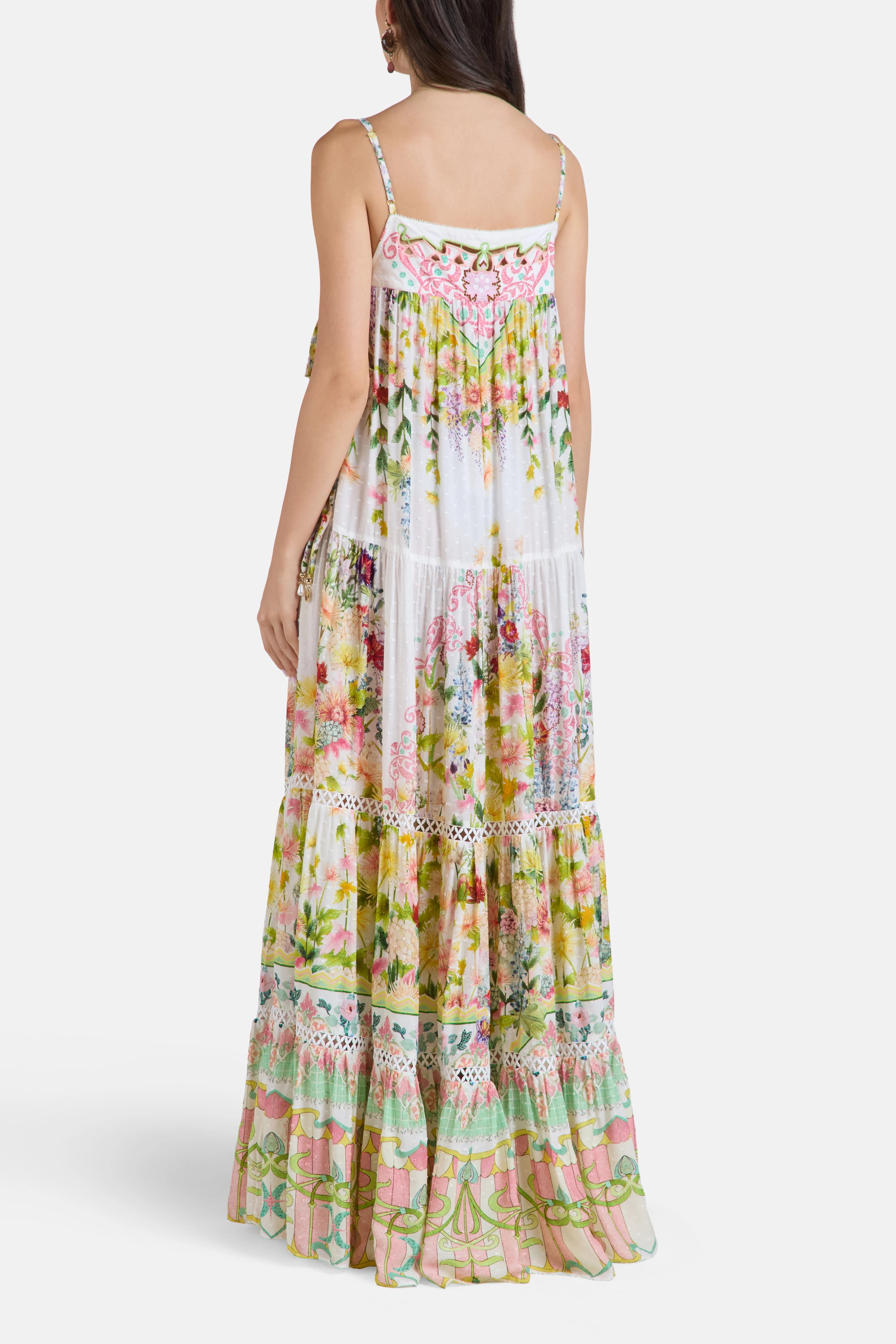 Camilla The Call Of Catalonia Floral Sleeveless Tiered Maxi Dress in White