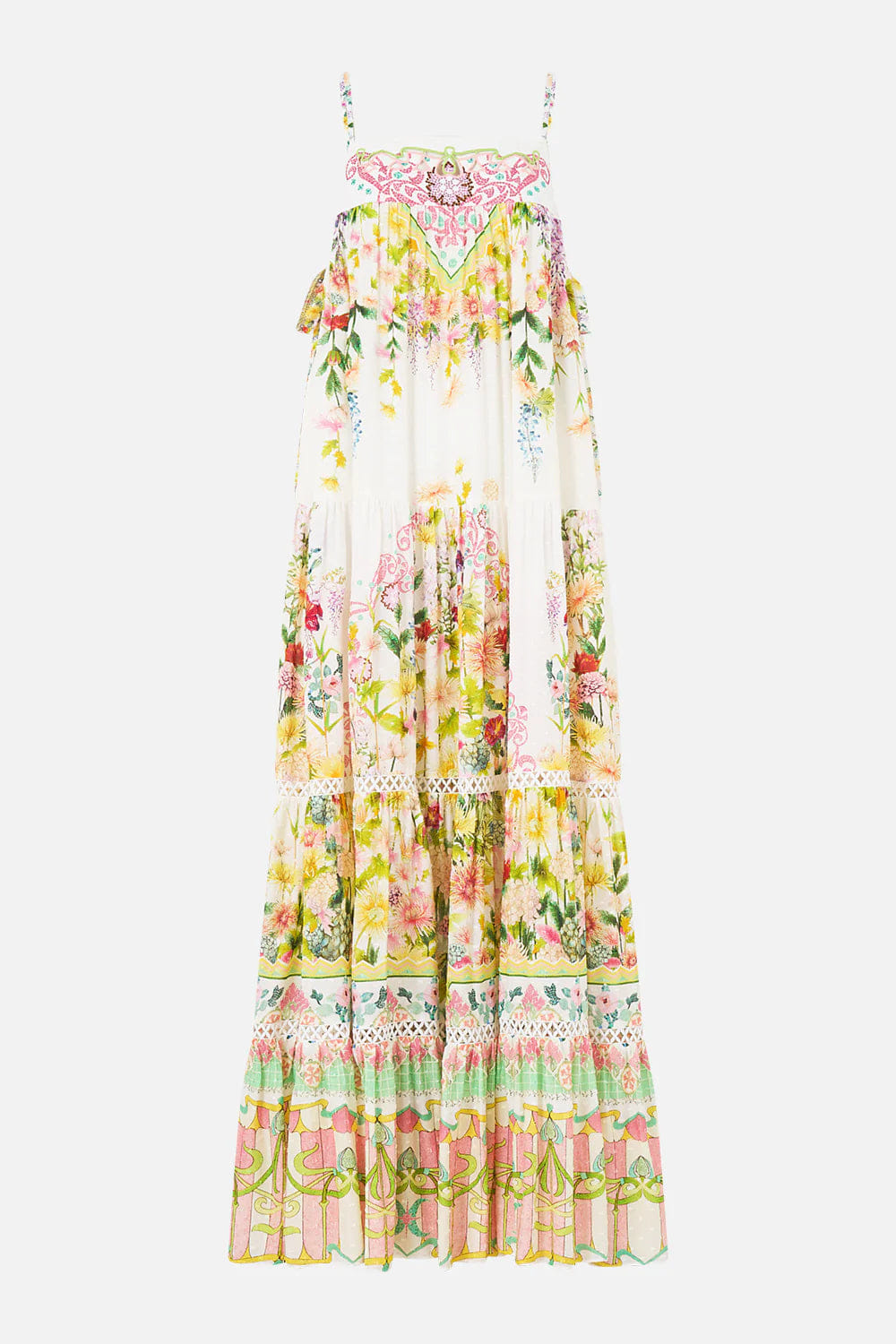 Camilla The Call Of Catalonia Floral Sleeveless Tiered Maxi Dress in White