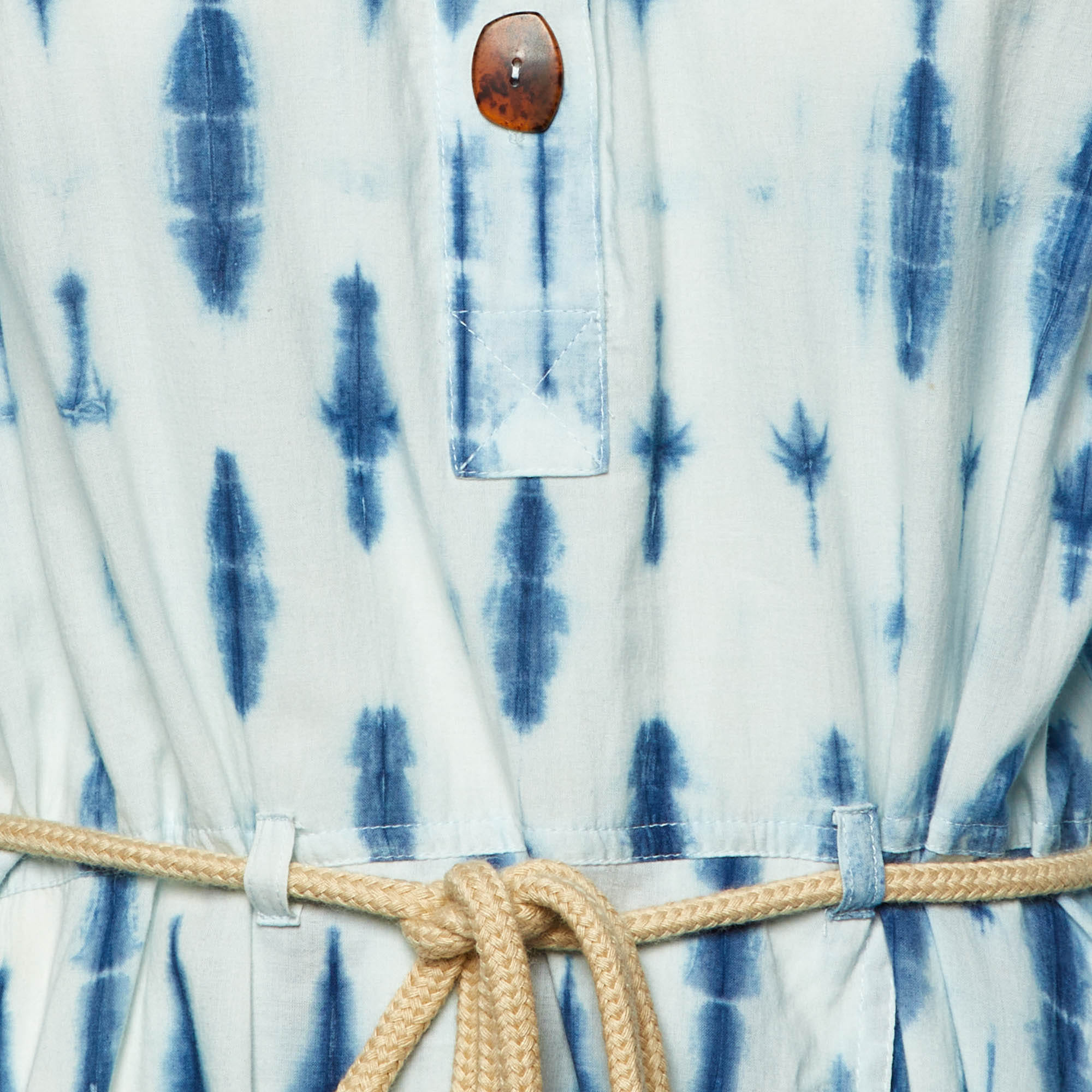 Nanushka Blue Tie - Dye Print Cotton Belted Long Dress
