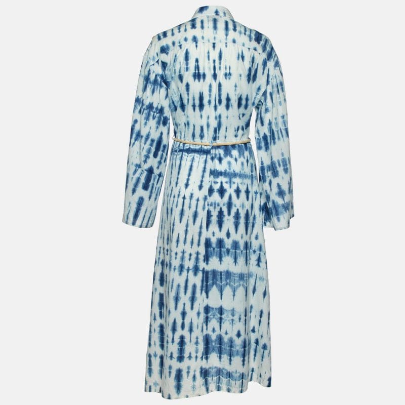 Nanushka Blue Tie - Dye Print Cotton Belted Long Dress