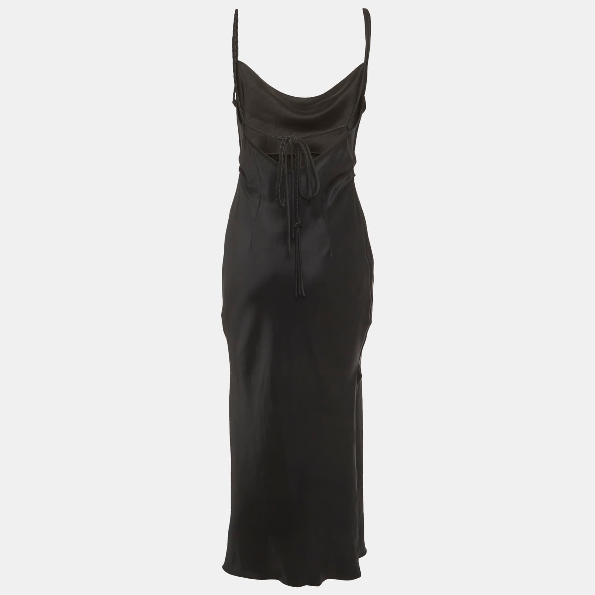 Nanushka Black Satin Cowl Neck Fiore Midi Dress