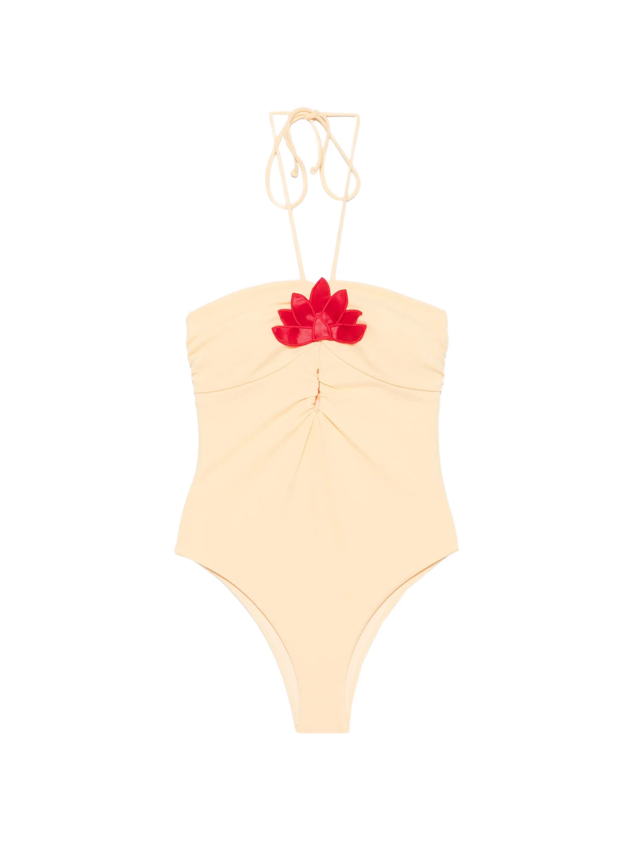 FARM Rio floral - applique halterneck swimsuit