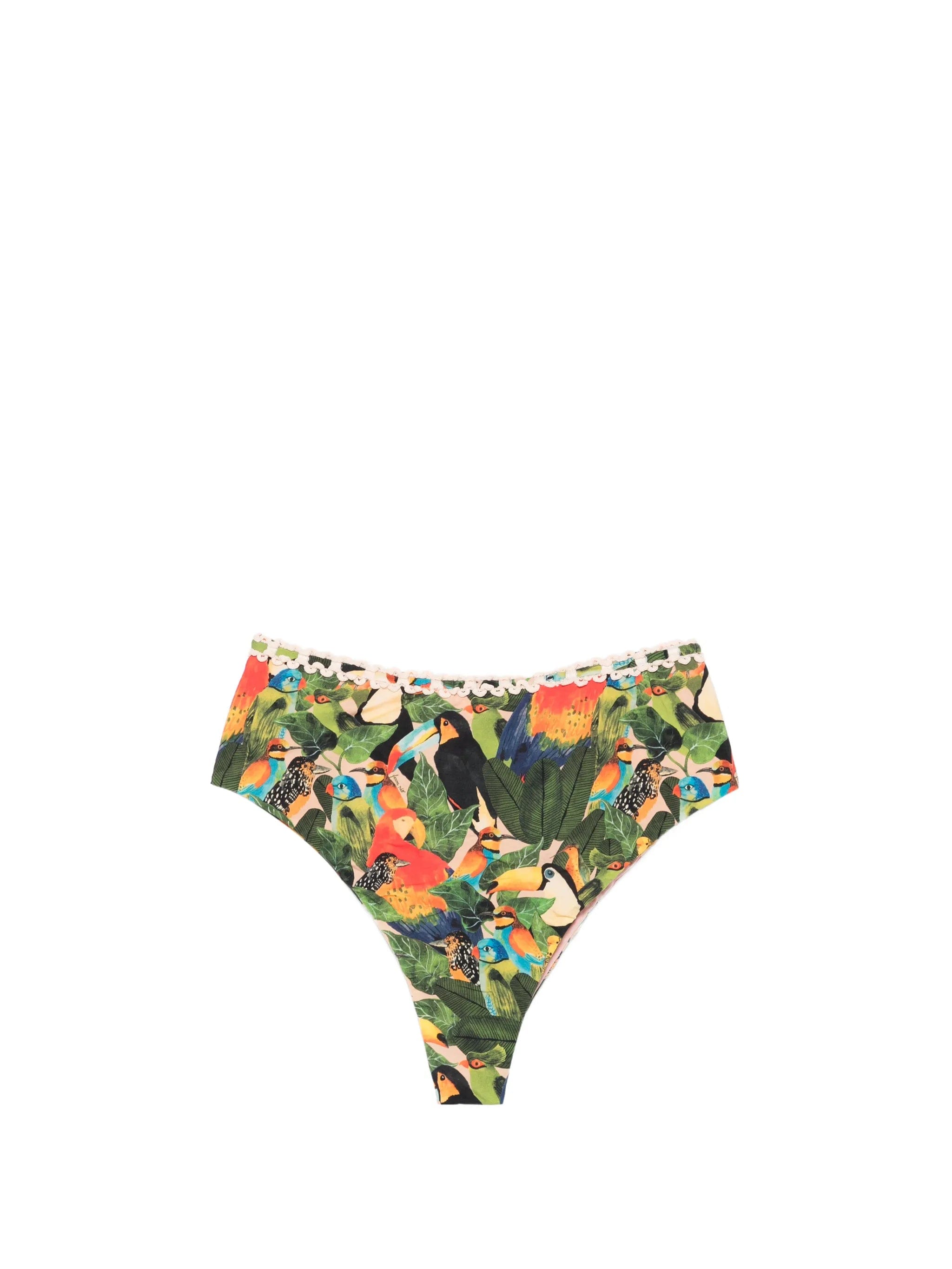 FARM Rio Green Bird Leaves high - waist bikini bottoms