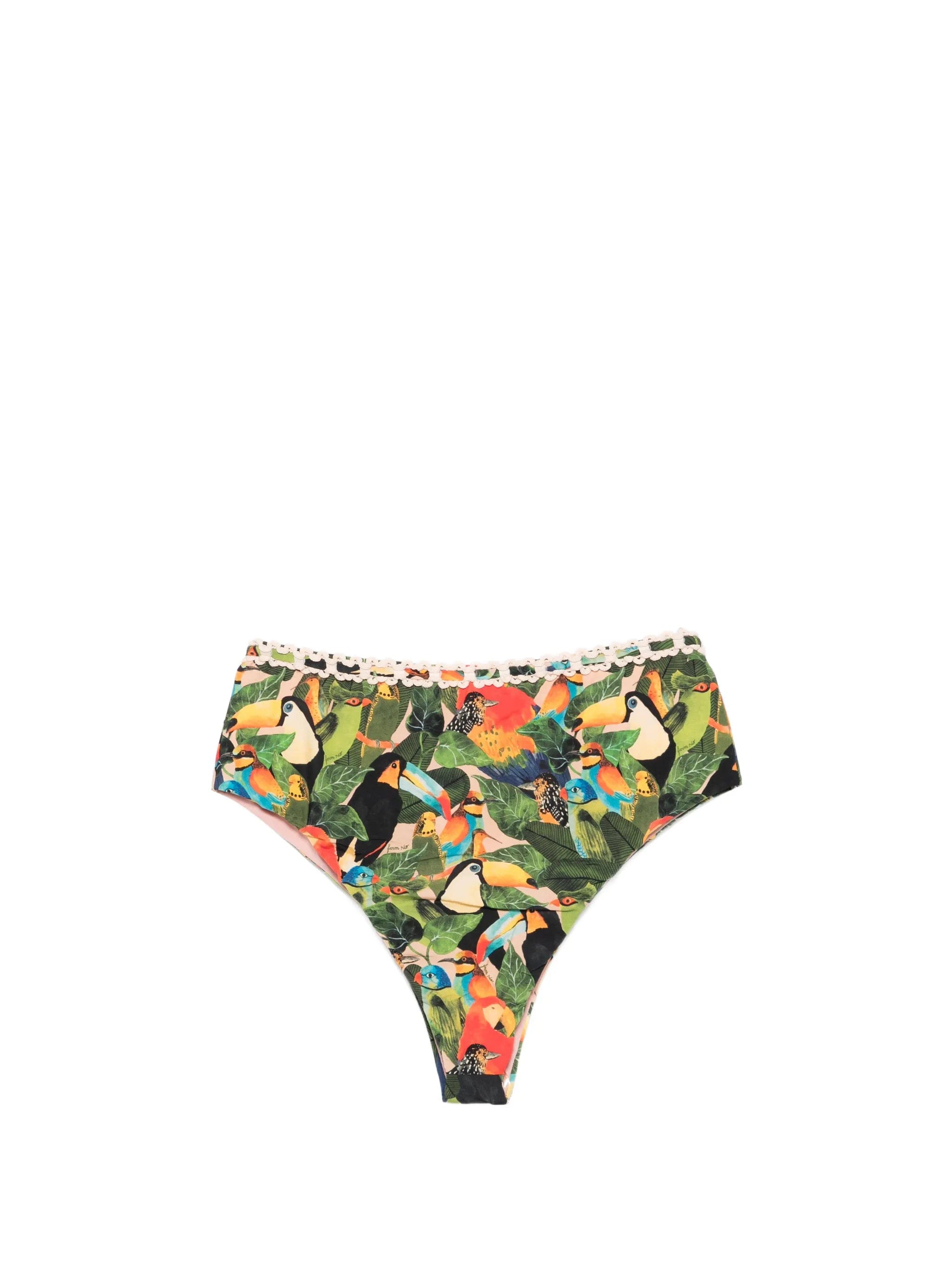 FARM Rio Green Bird Leaves high - waist bikini bottoms
