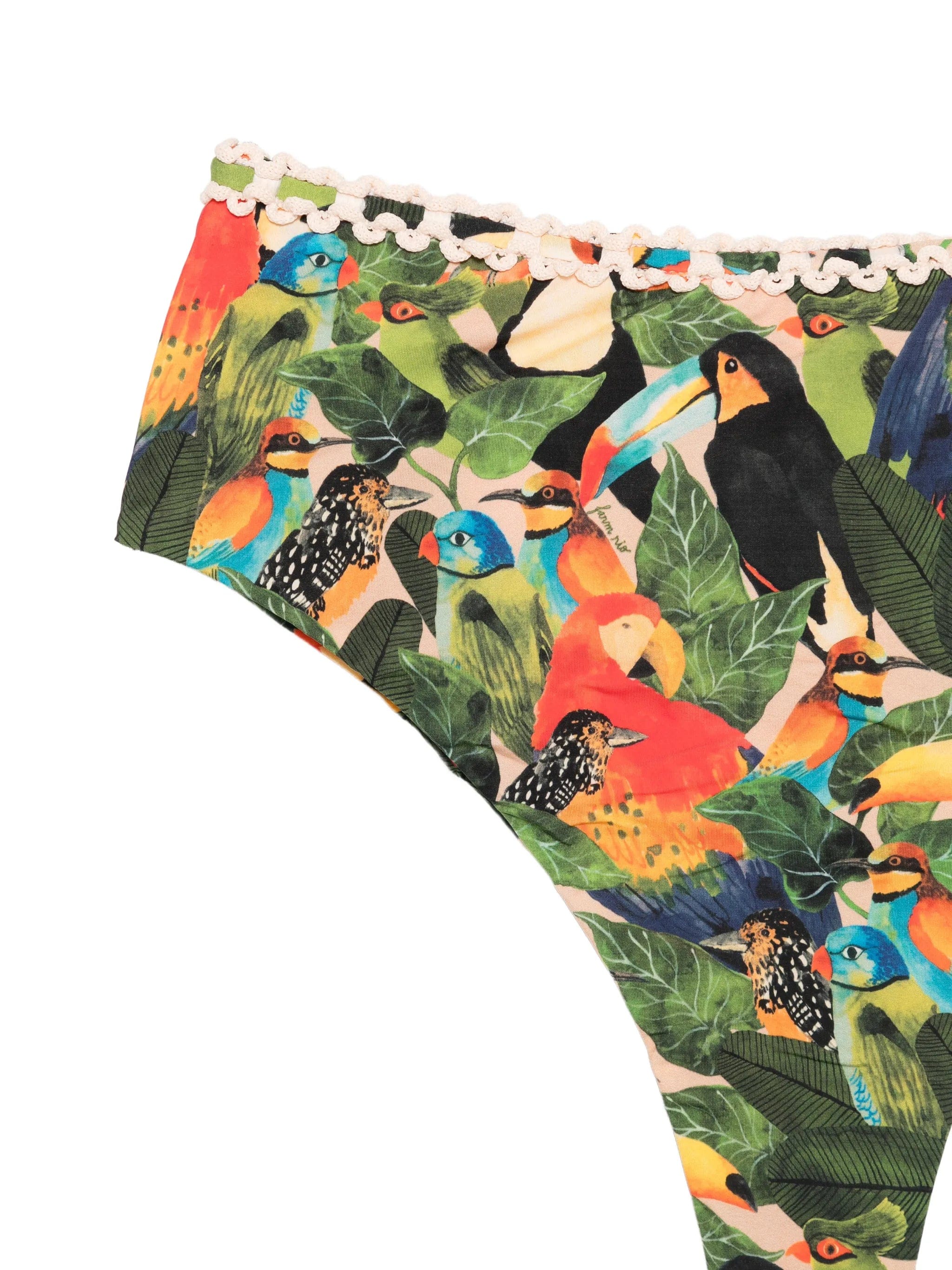 FARM Rio Green Bird Leaves high - waist bikini bottoms