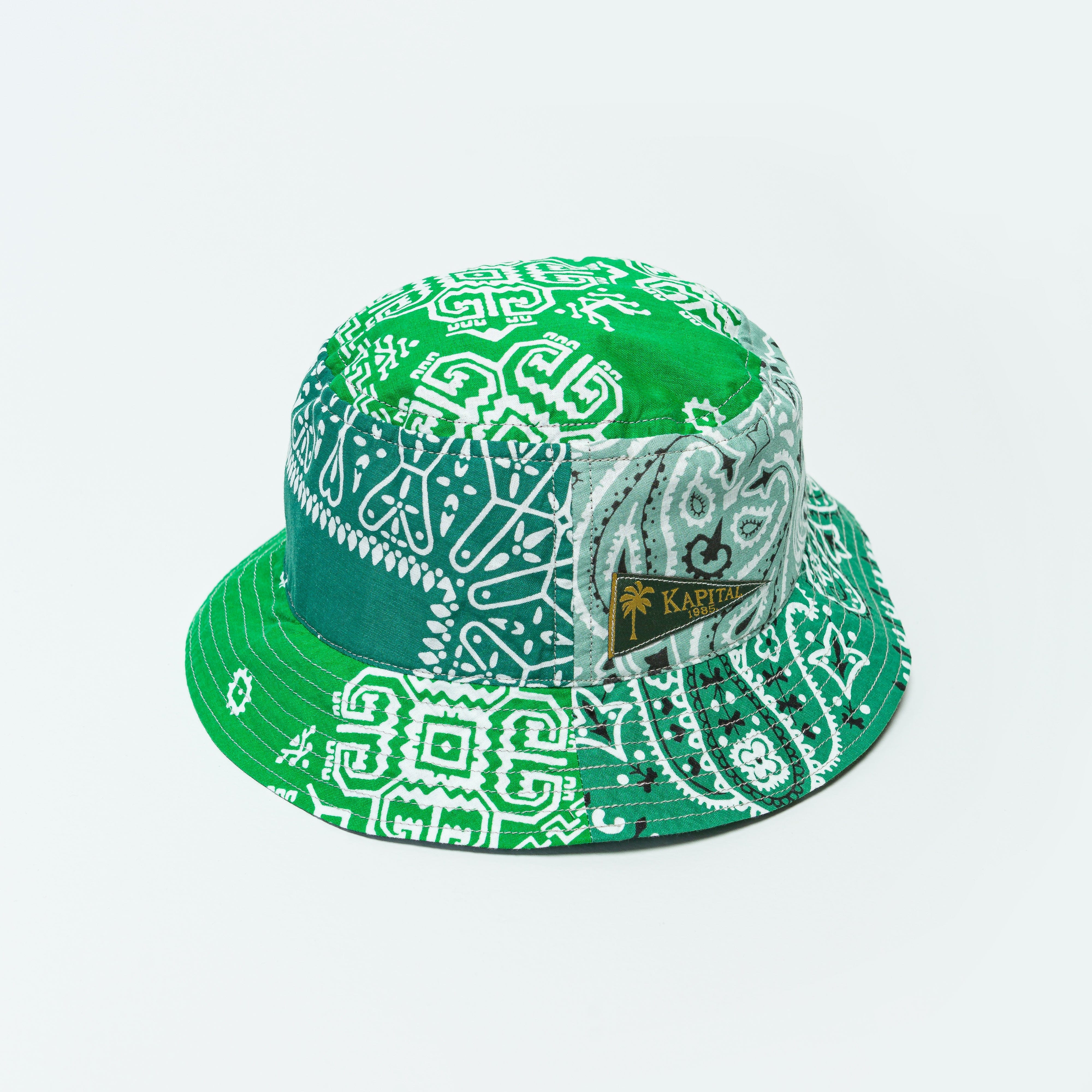 Kapital Bandana Patchwork BUCKET Hat (Short Brim) - Green