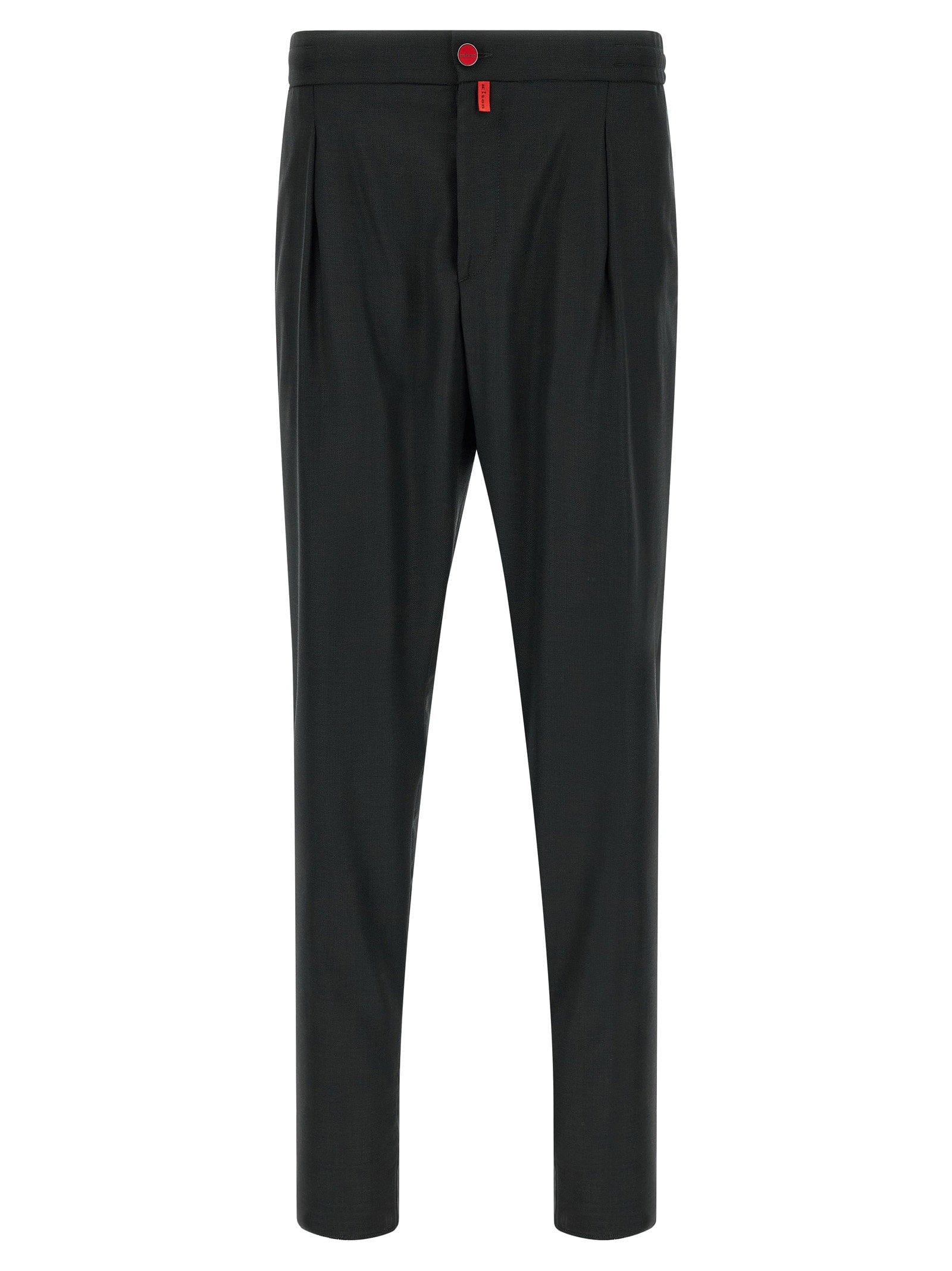 Kiton Pure Wool with Contrast Button Trousers — Black