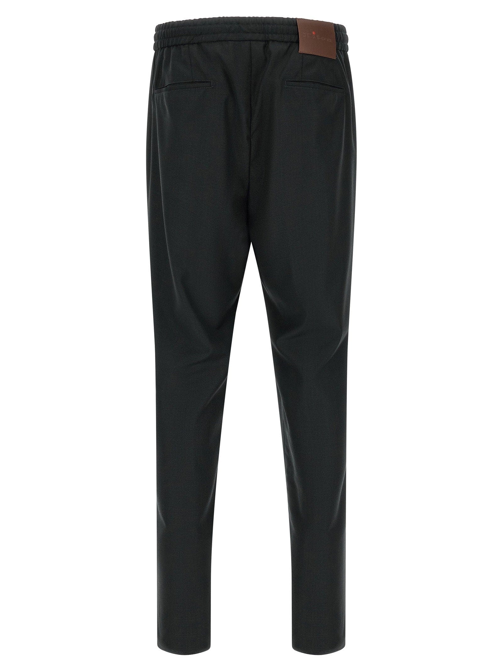 Kiton Pure Wool with Contrast Button Trousers — Black