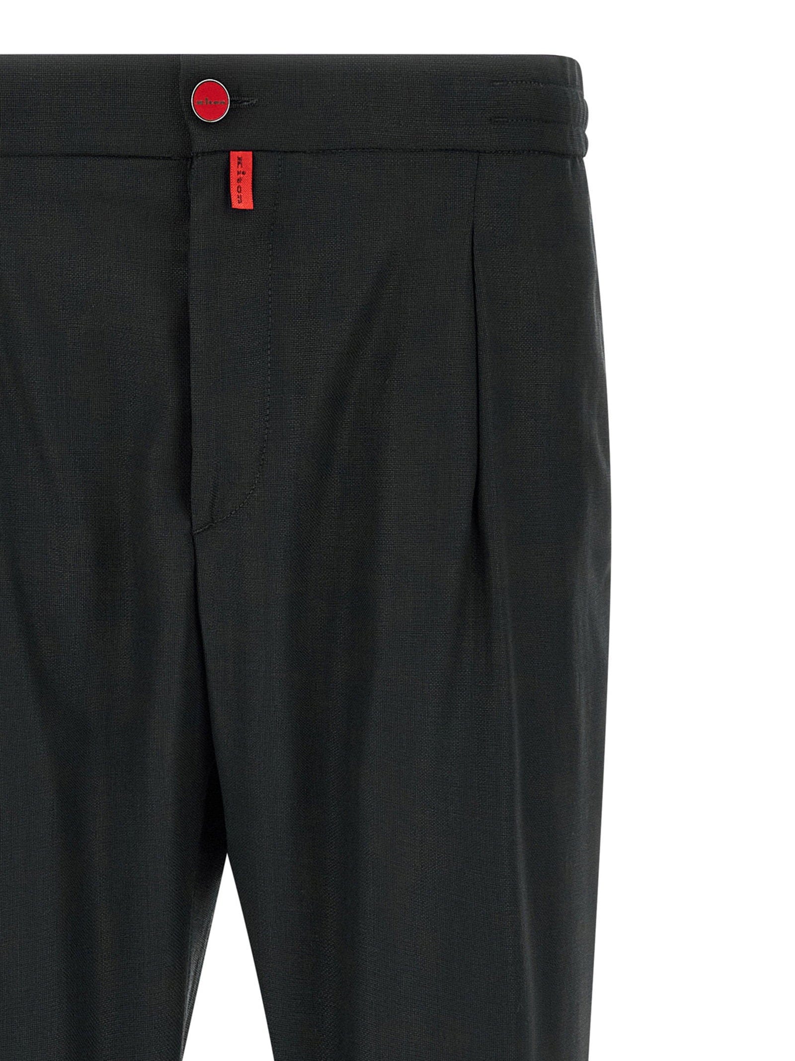 Kiton Pure Wool with Contrast Button Trousers — Black