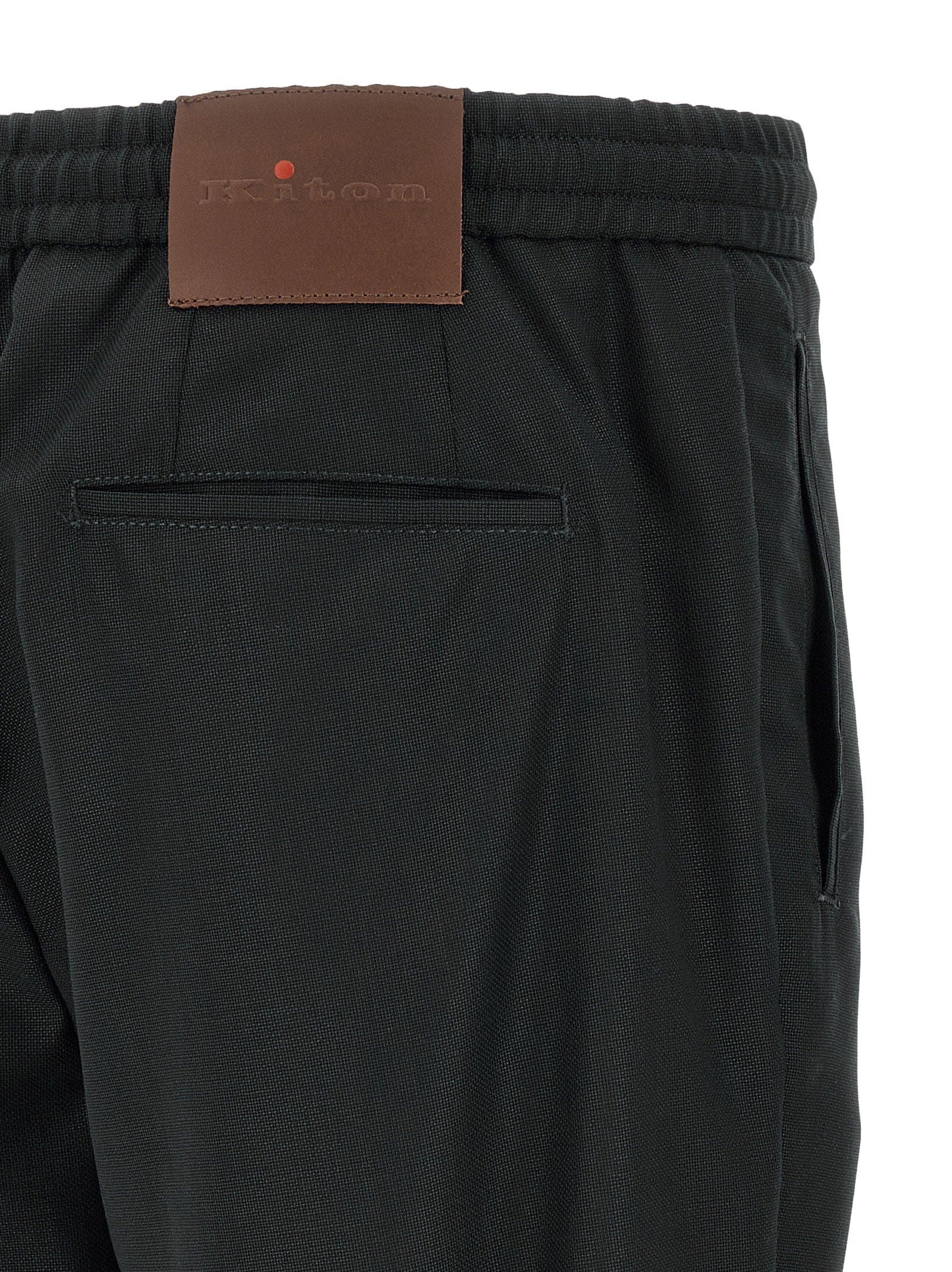 Kiton Pure Wool with Contrast Button Trousers — Black