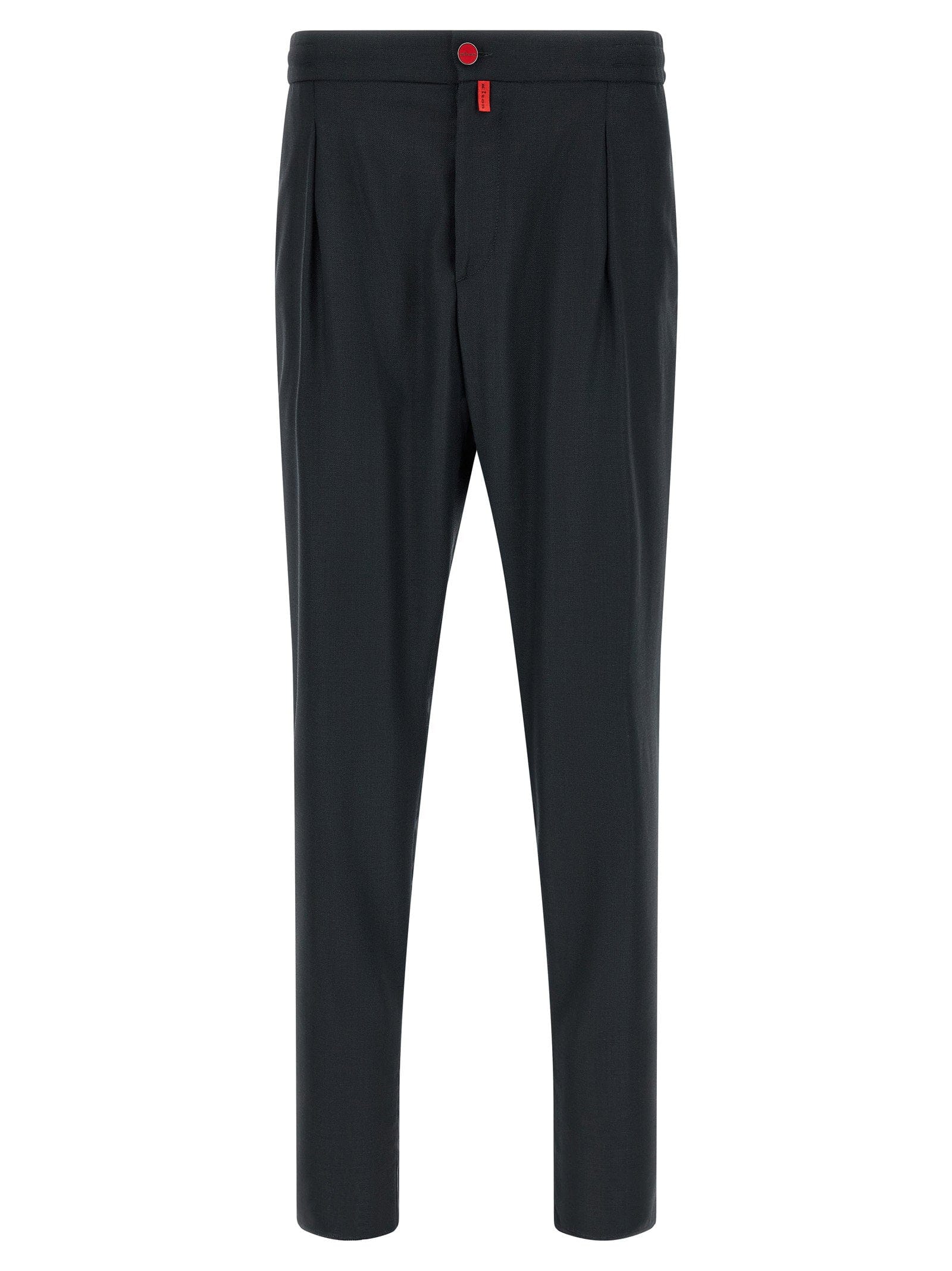 Kiton Virgin Wool with Contrast Red Button Trousers — Navy