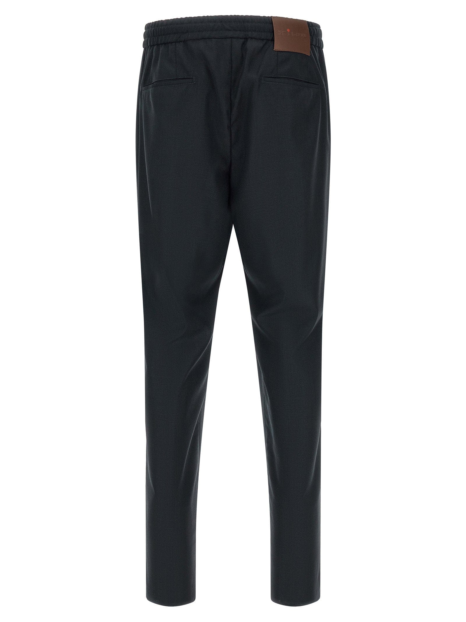 Kiton Virgin Wool with Contrast Red Button Trousers — Navy