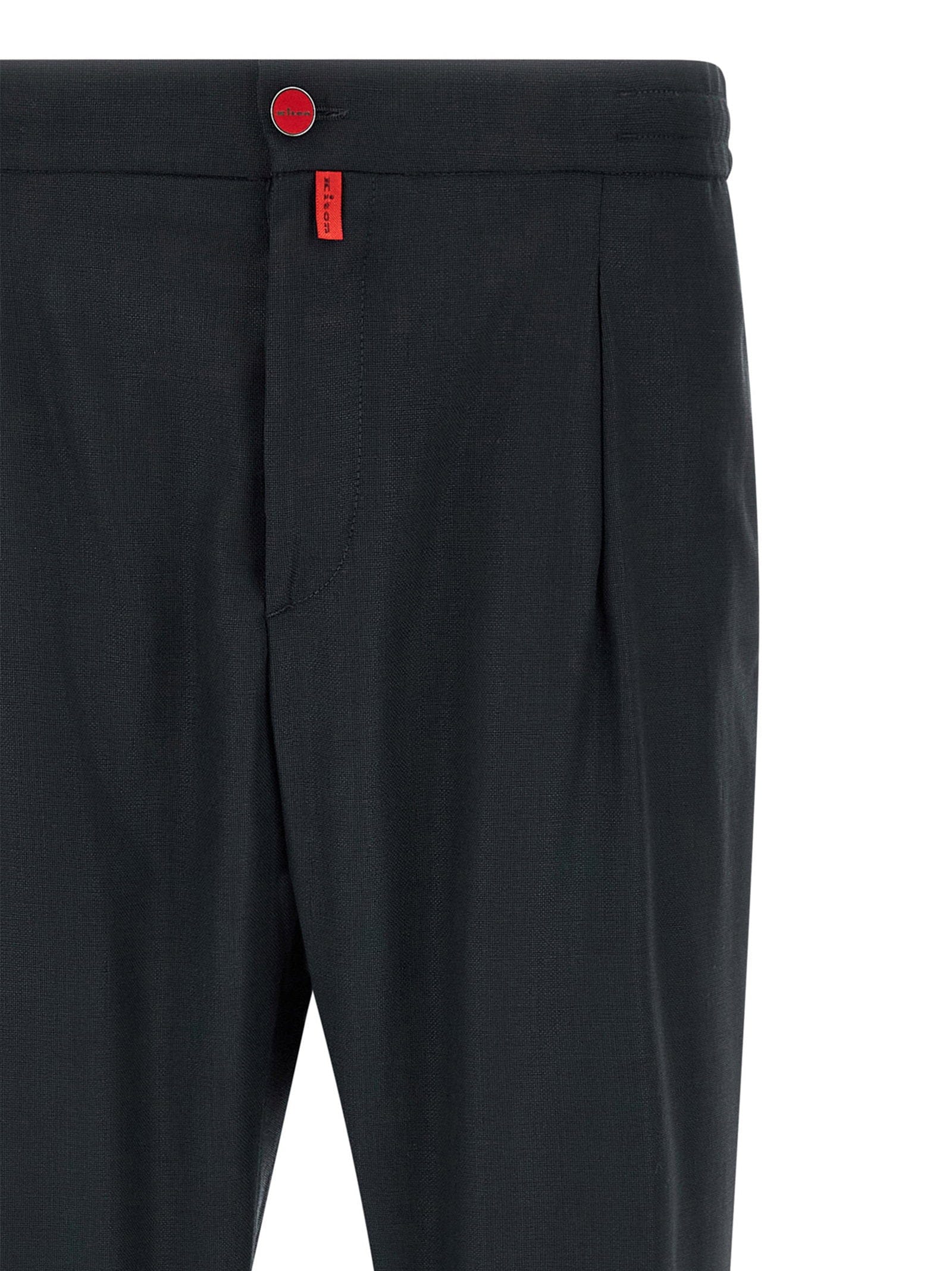 Kiton Virgin Wool with Contrast Red Button Trousers — Navy