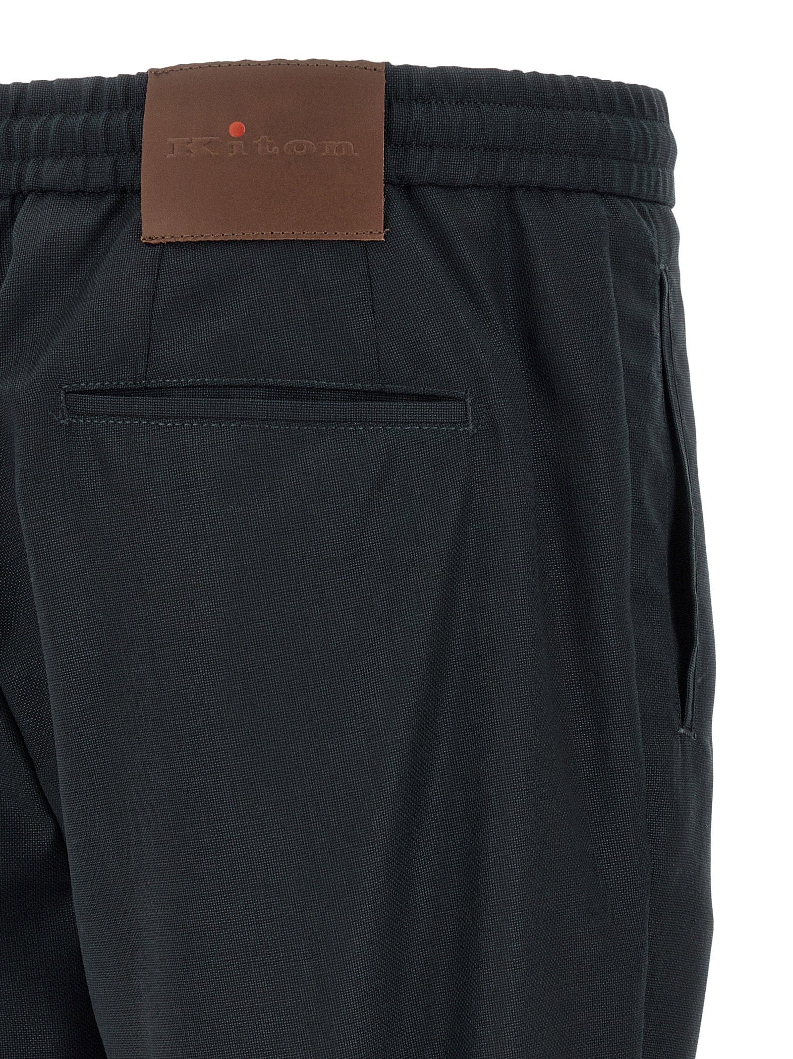 Kiton Virgin Wool with Contrast Red Button Trousers — Navy