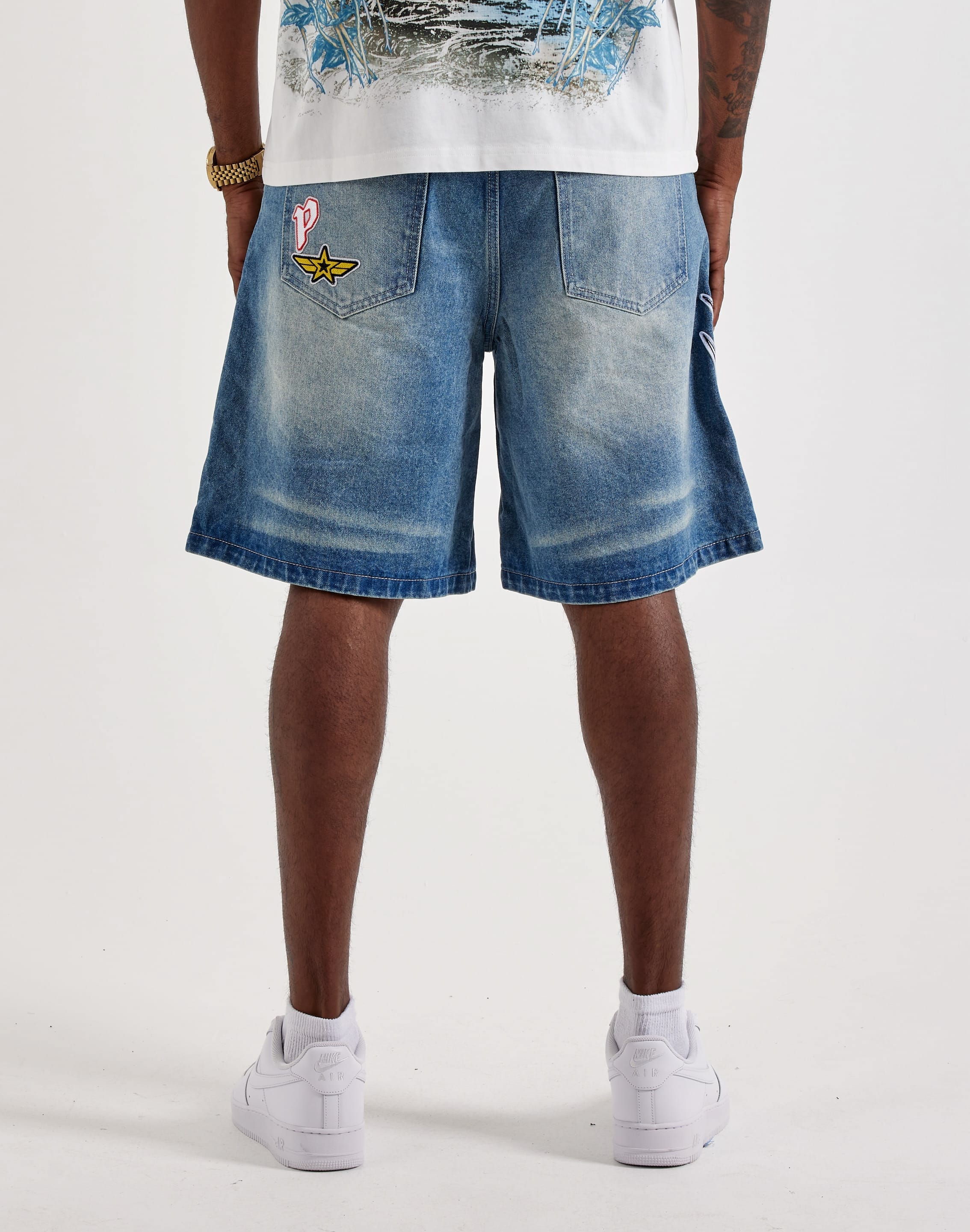 Paradise Lost Allover Patches Denim Shorts