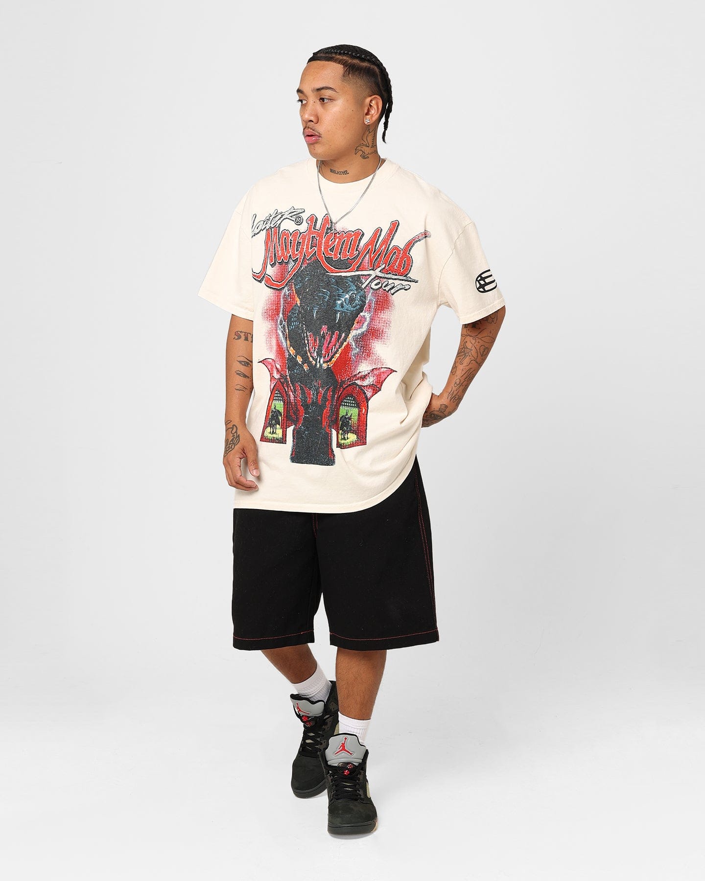 Loiter Mayhem Mob Vintage T - Shirt Off White