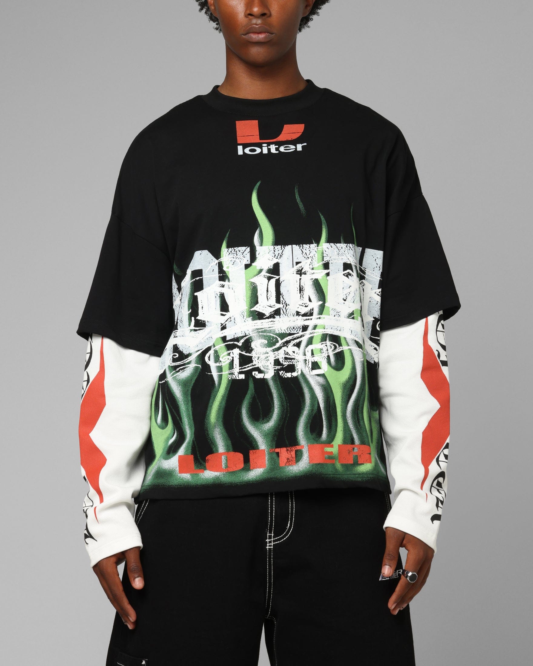 Loiter Inferno Layered Long Sleeve T - Shirt Black