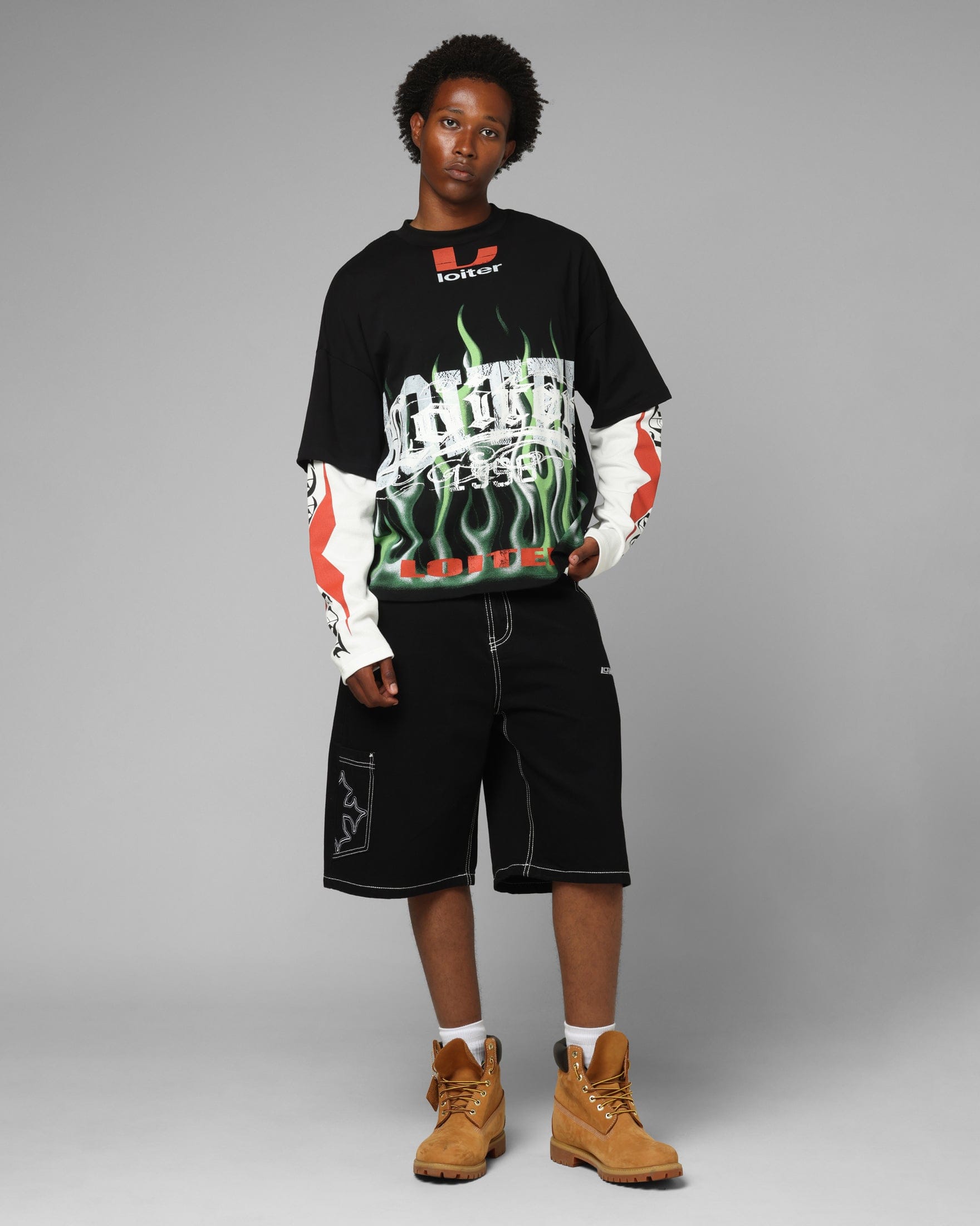 Loiter Inferno Layered Long Sleeve T - Shirt Black