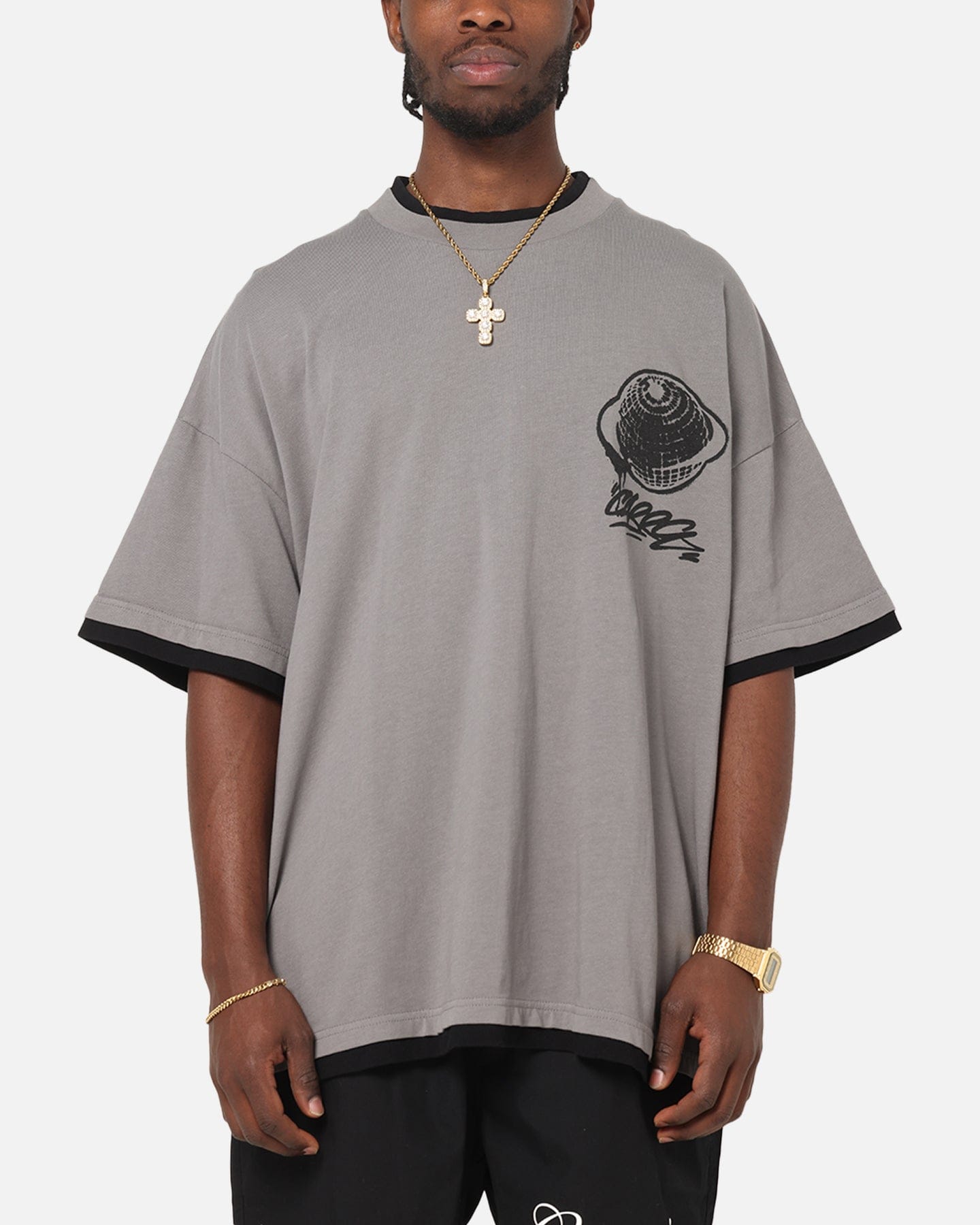 Carre Worldwide Layered T - Shirt Grey/Black