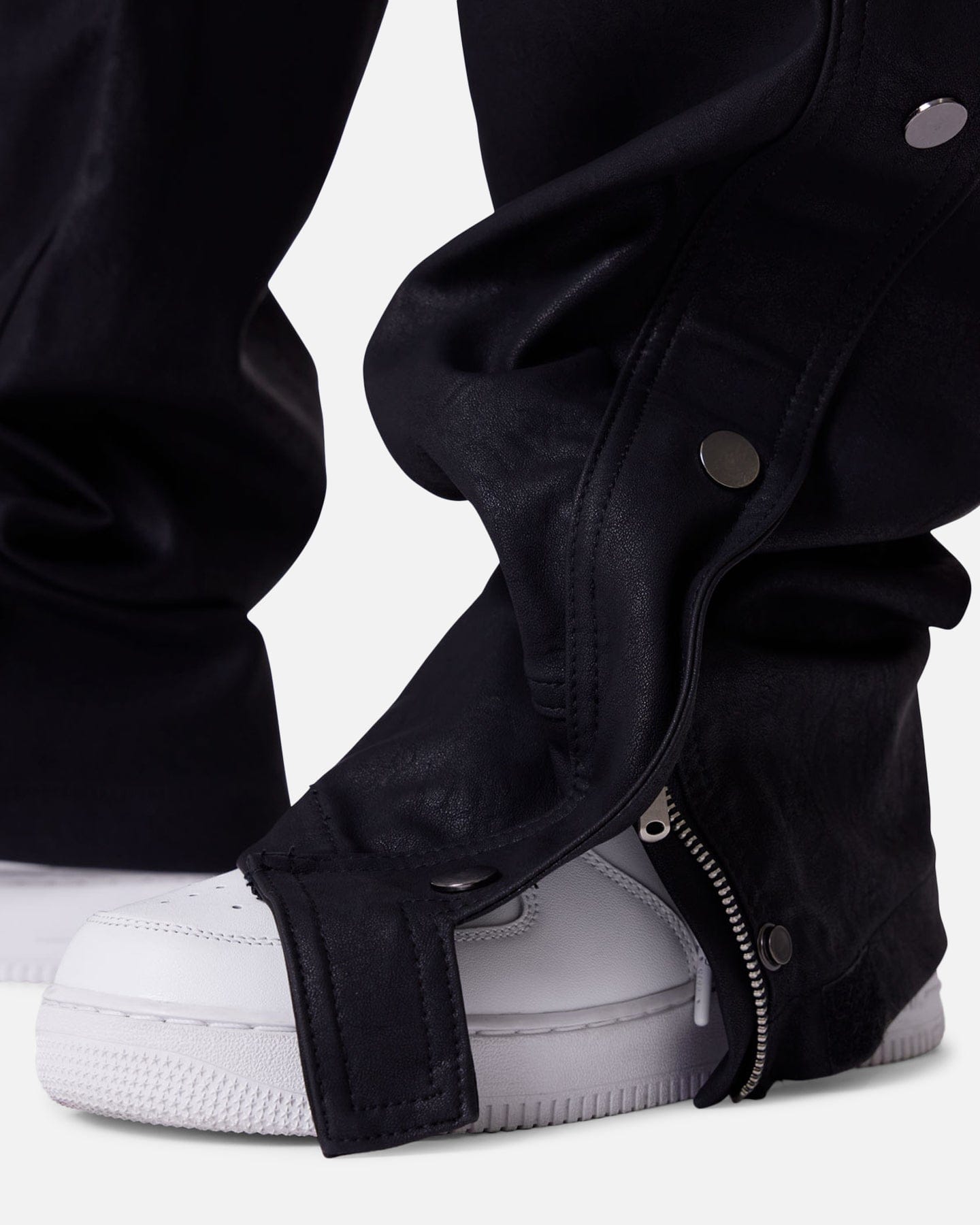 MNML Straight Leather Snap Zipper Cargo Pants Black