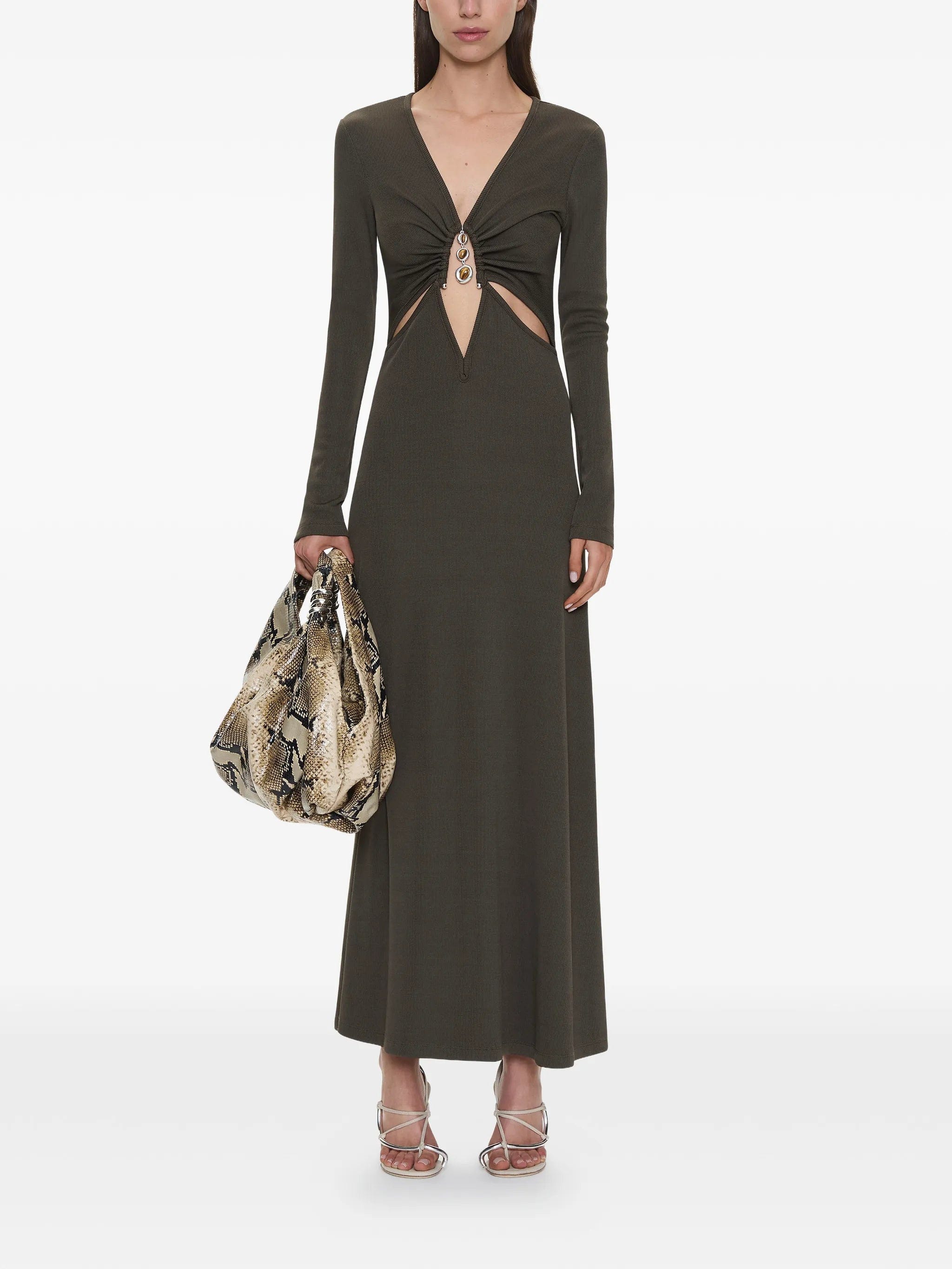 Christopher Esber crystal loophole long - sleeve midi dress