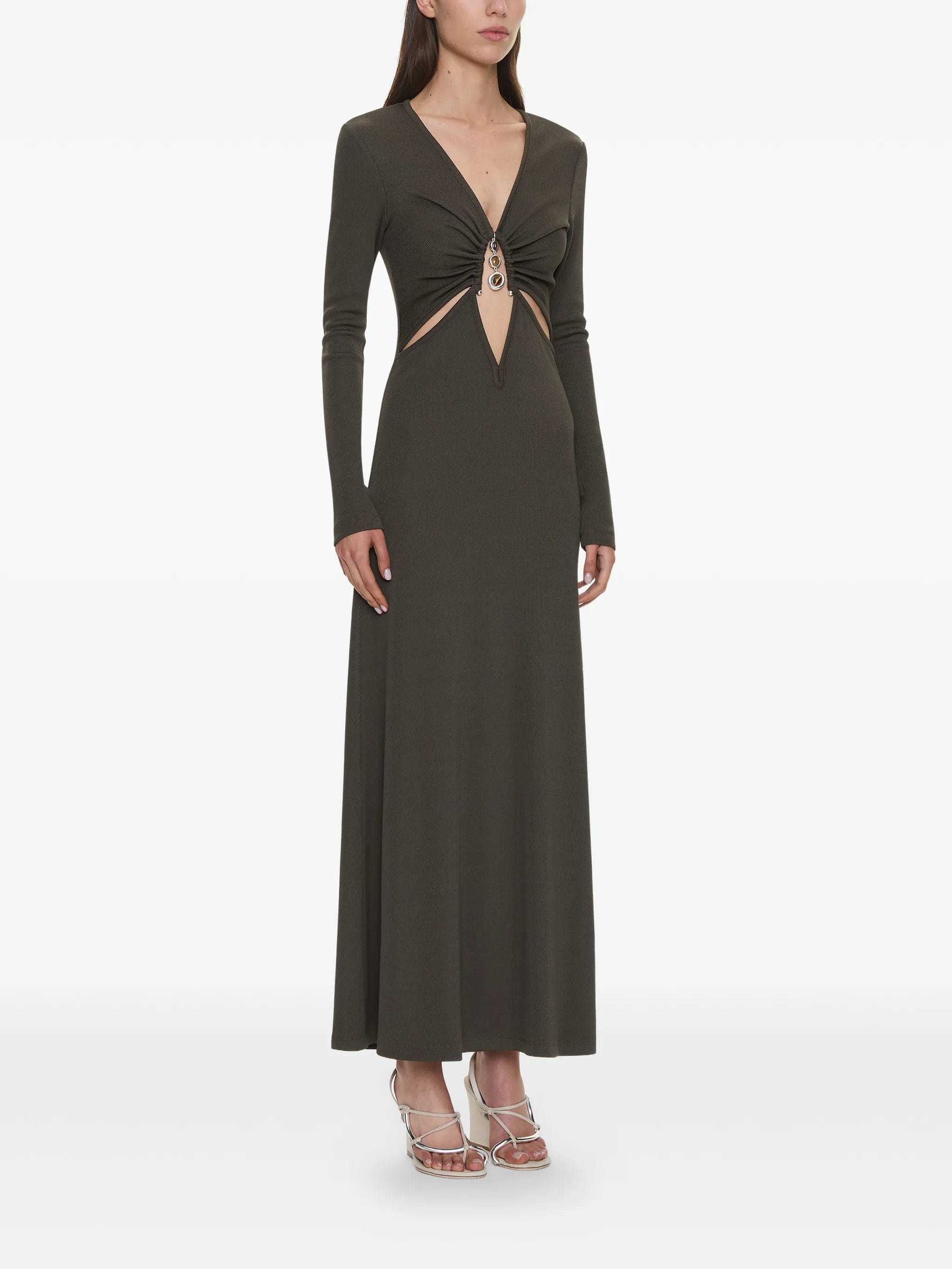 Christopher Esber crystal loophole long - sleeve midi dress