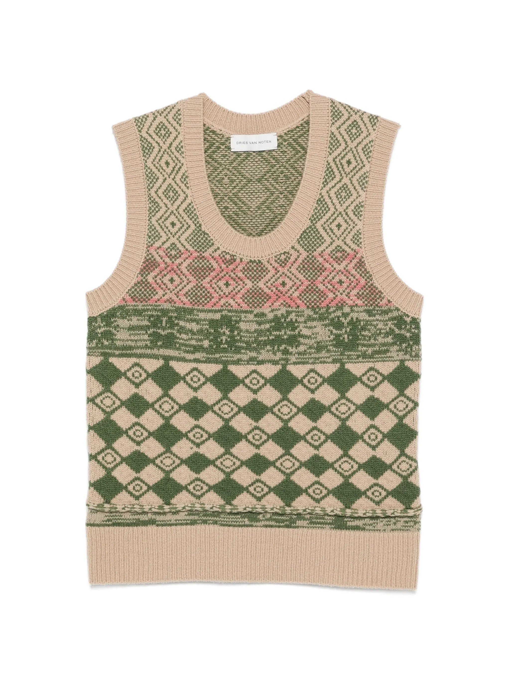 Dries Van Noten diamond - intarsia wool vest
