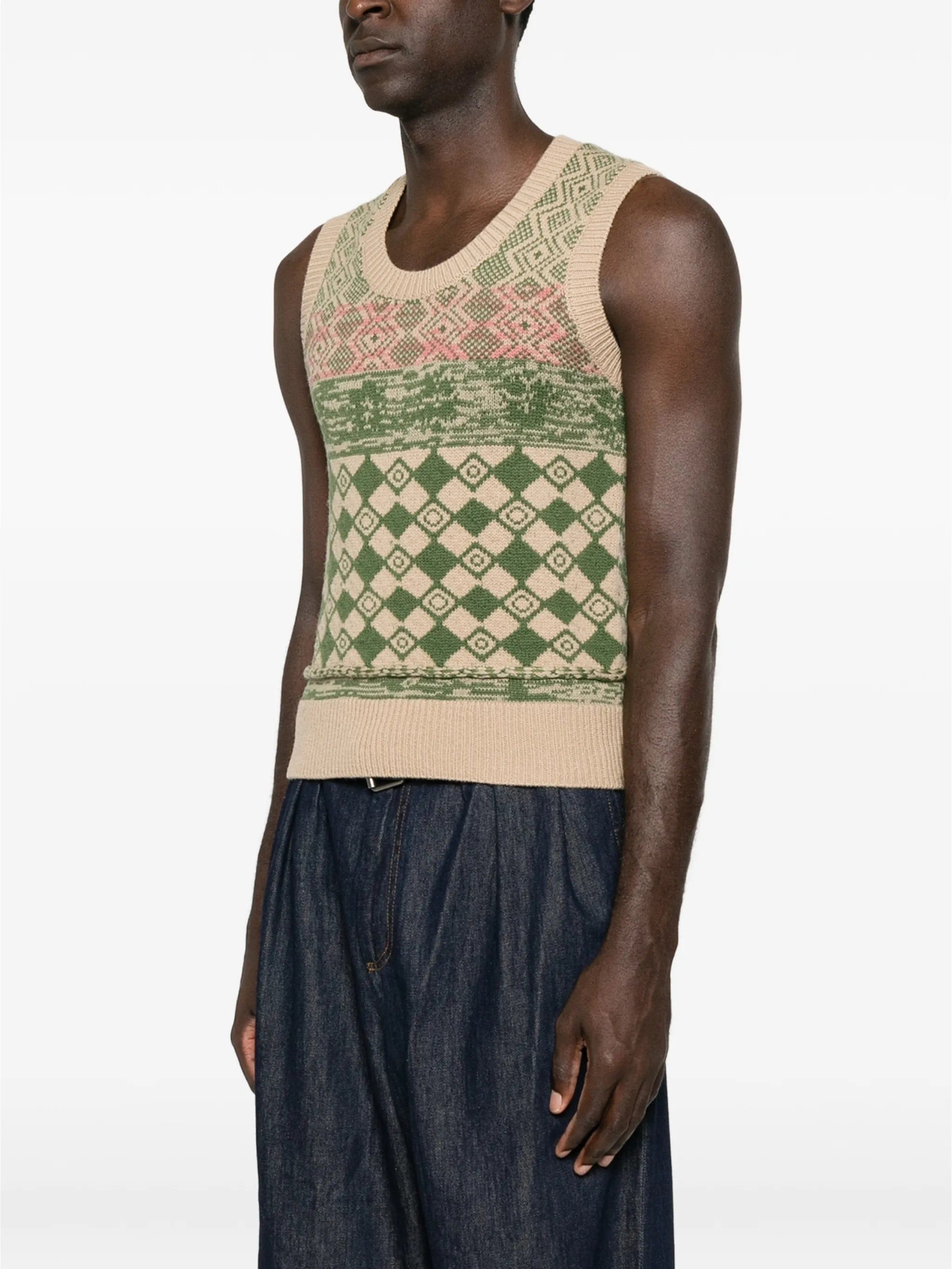 Dries Van Noten diamond - intarsia wool vest