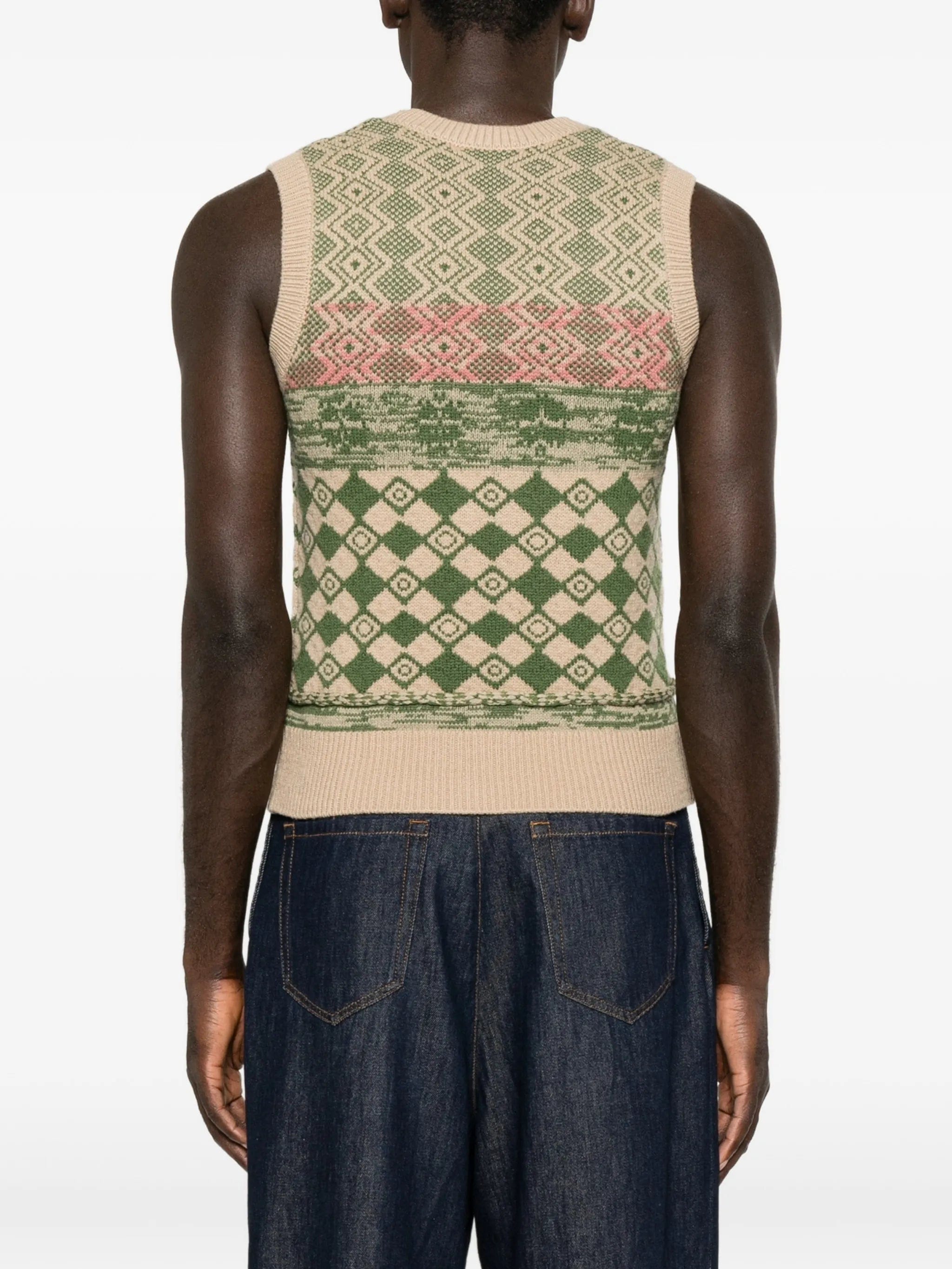 Dries Van Noten diamond - intarsia wool vest
