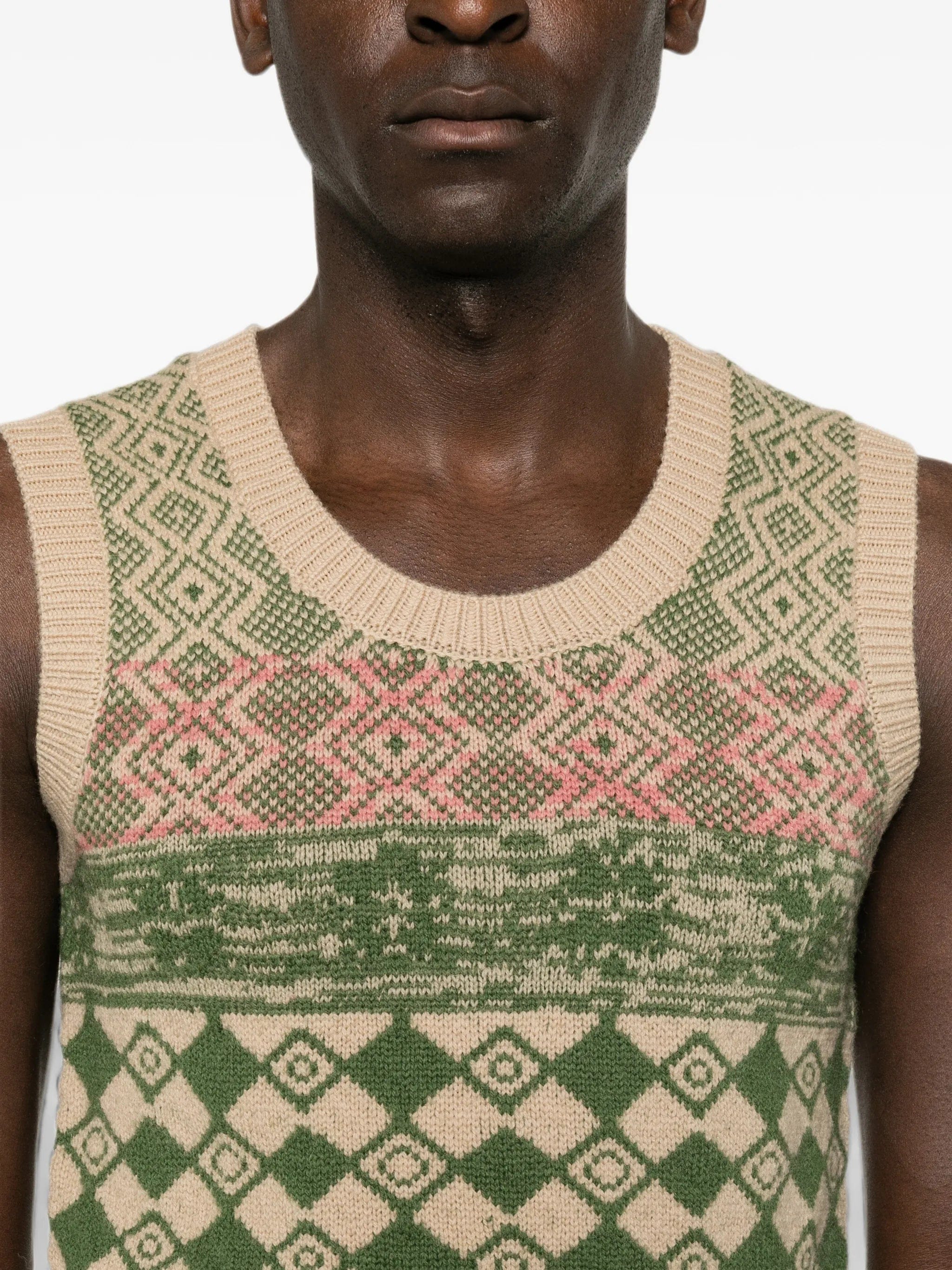 Dries Van Noten diamond - intarsia wool vest