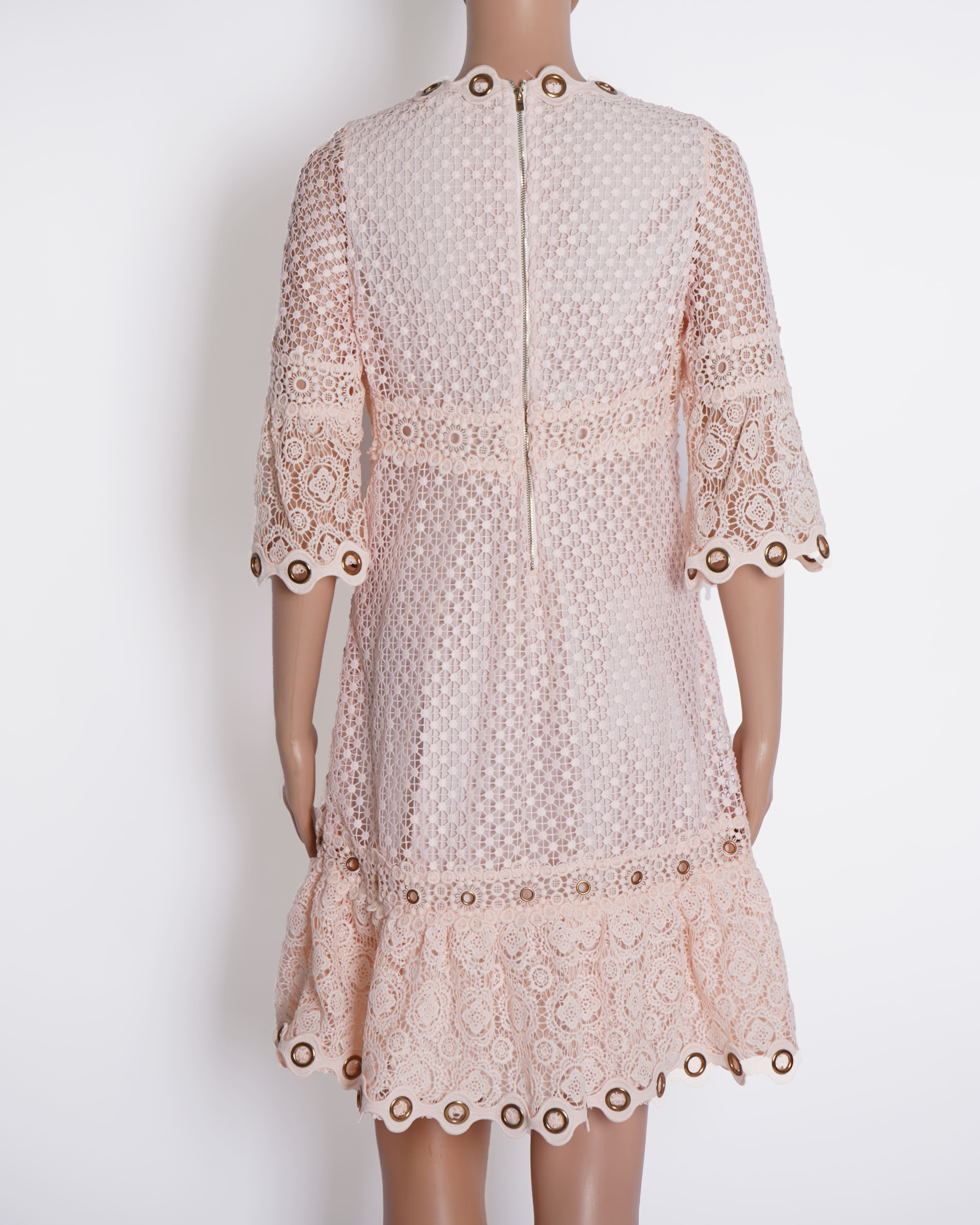 Maje Lace Dress With Rivet Detailing In Pink
