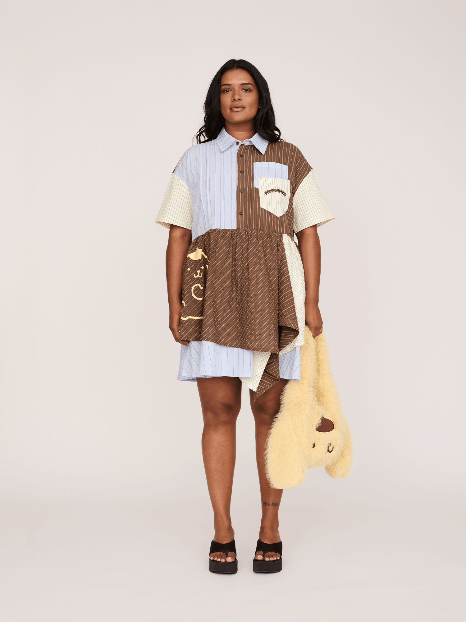 Lazy Oaf Pompompurin Mixed Stripe Shirt Dress