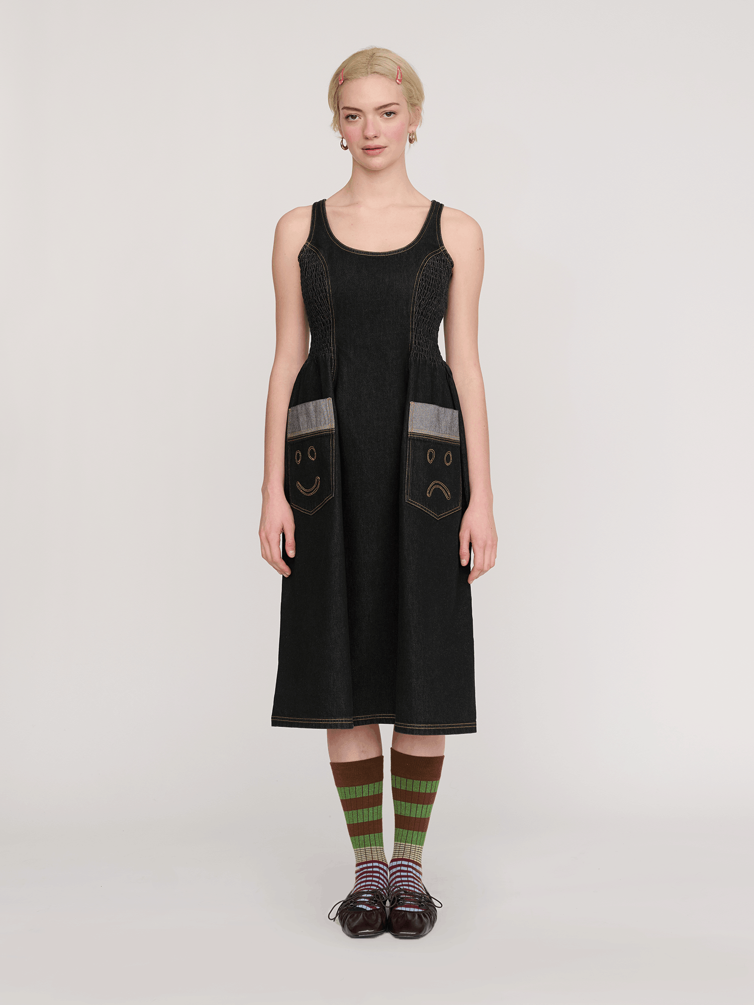 Lazy Oaf Happy Sad Sleeveless Denim Dress