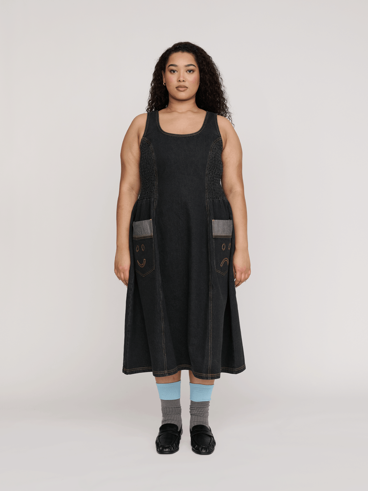 Lazy Oaf Happy Sad Sleeveless Denim Dress