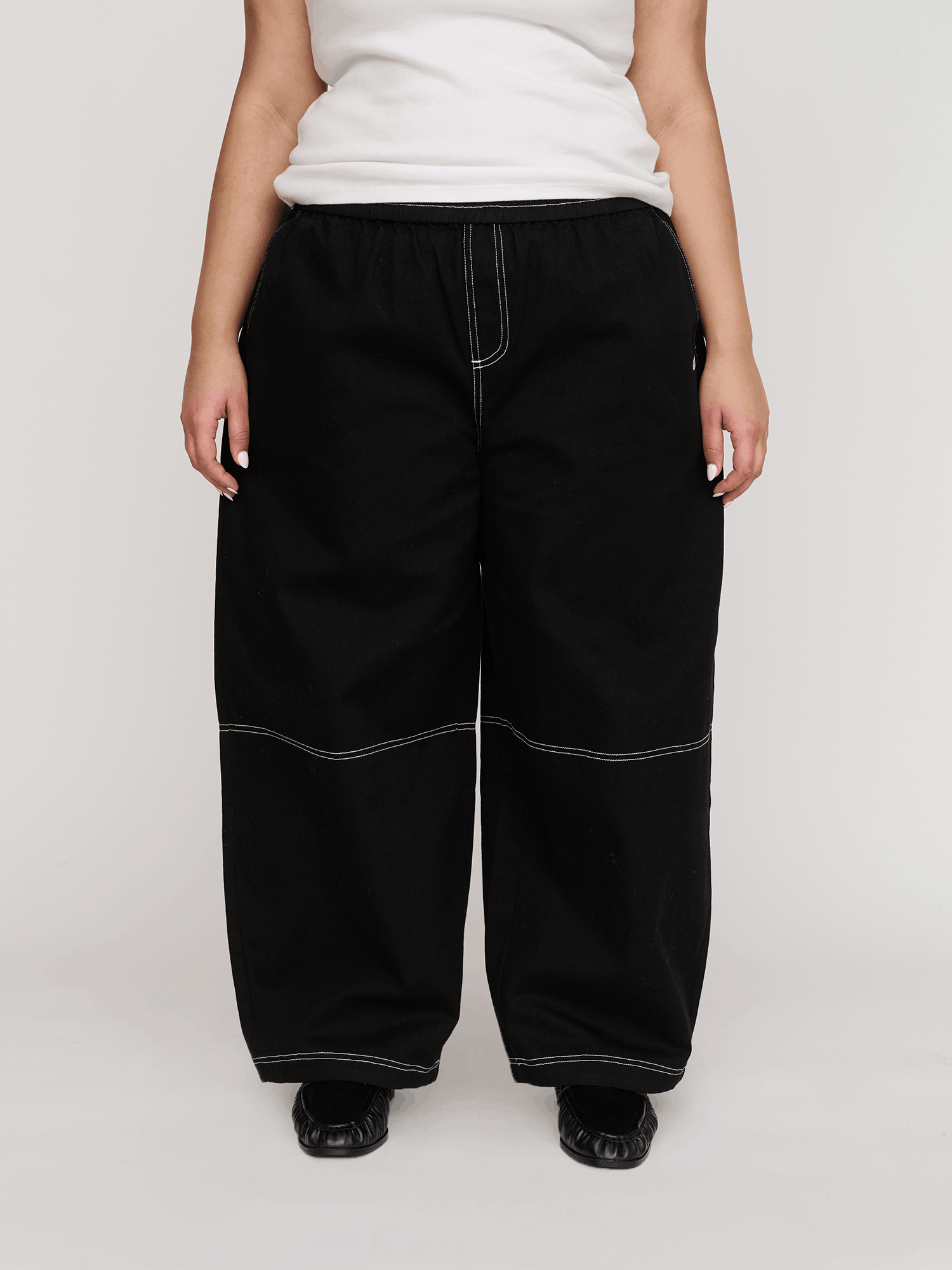 Lazy Oaf Bev Black Contrast Stitch Barrel Trousers