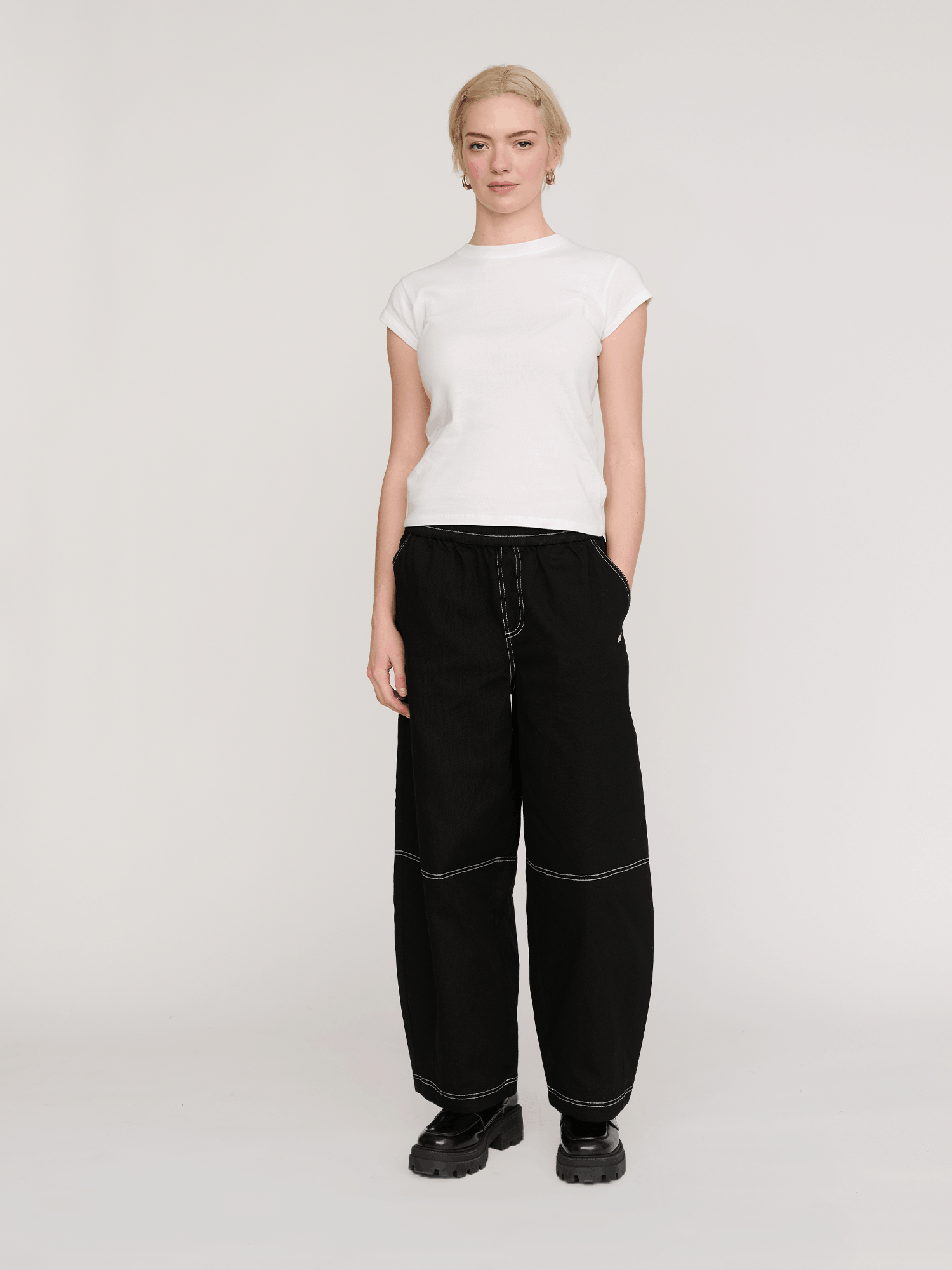 Lazy Oaf Bev Black Contrast Stitch Barrel Trousers