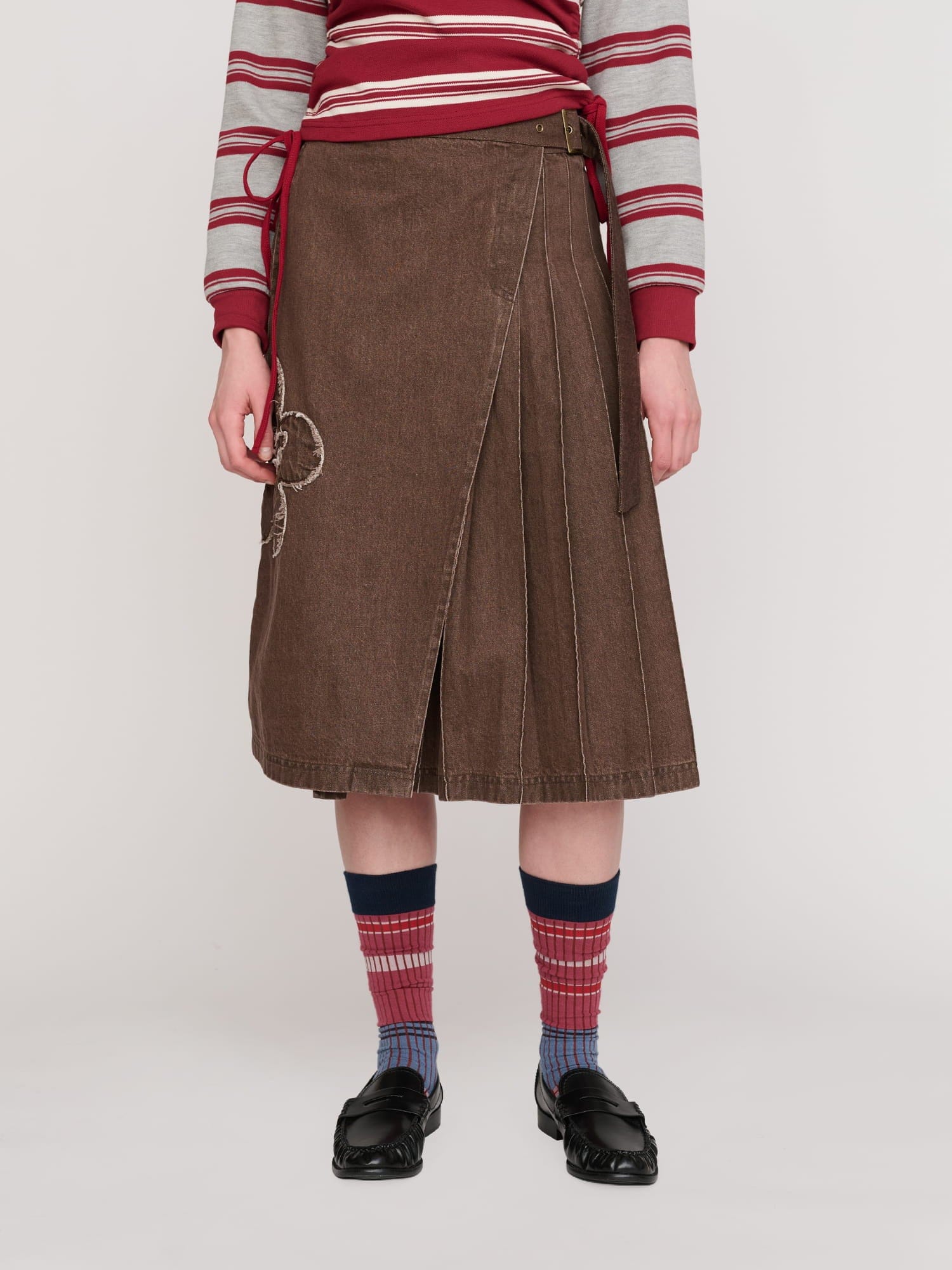 Lazy Oaf Wrap Pleated Midi Skirt
