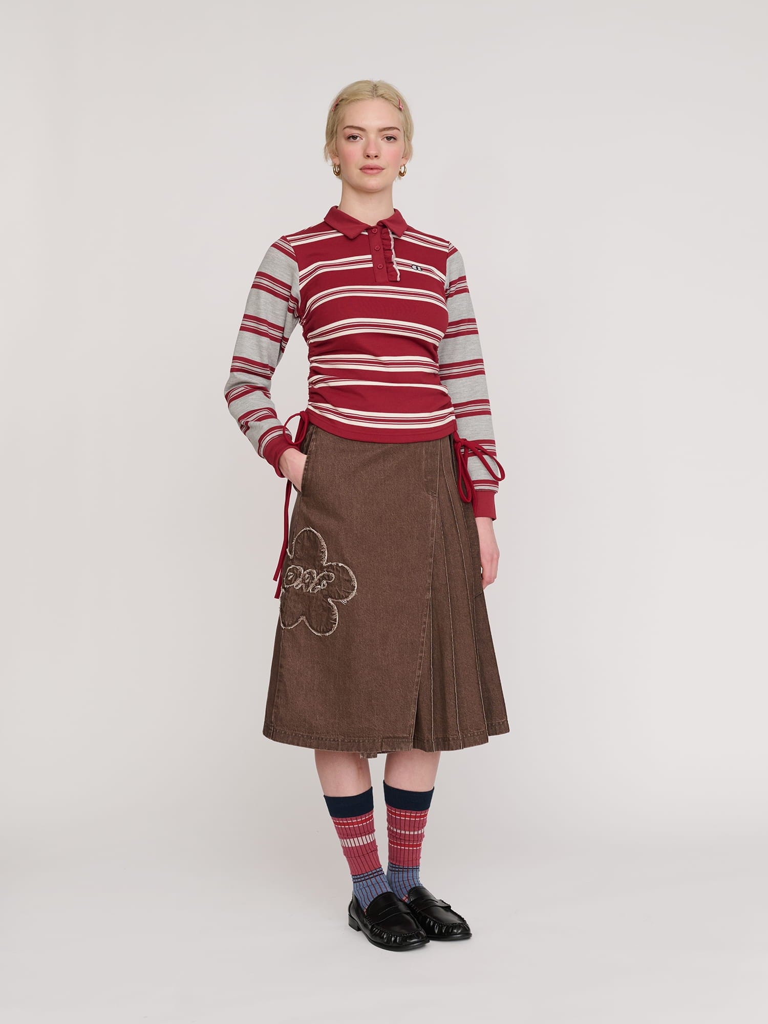 Lazy Oaf Wrap Pleated Midi Skirt
