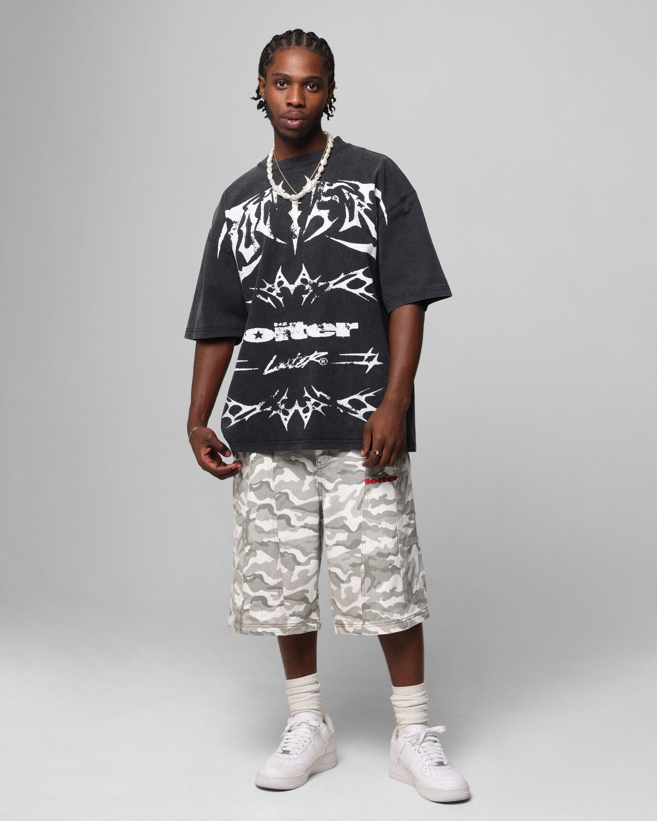 Loiter Metal Stacked Vintage T - Shirt Vintage Black