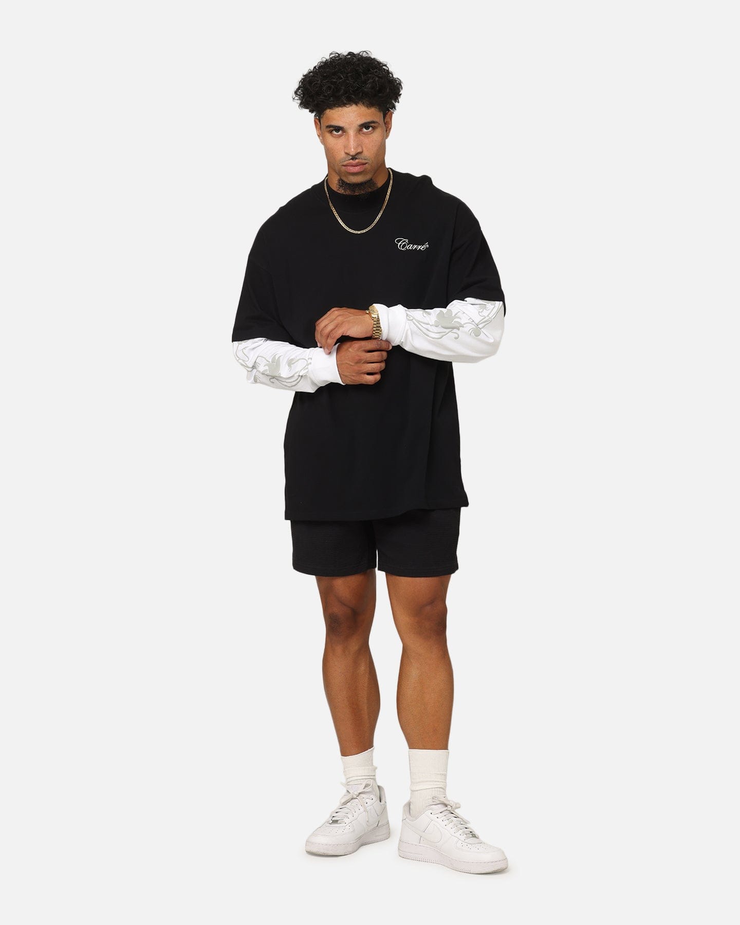 Carre Rosebowl Layered Long Sleeve T - Shirt Black/White