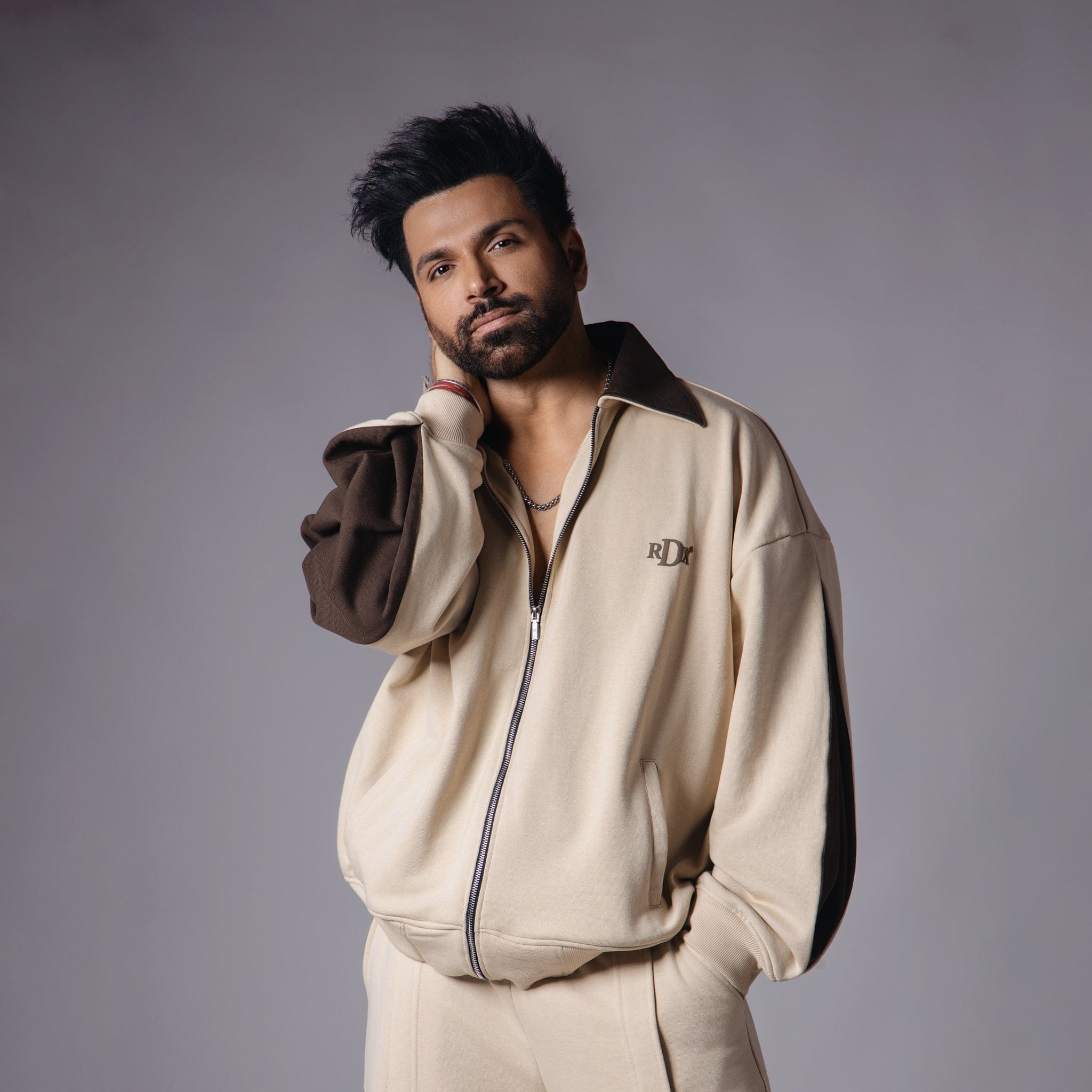 DUAL BEIGE & BROWN DUAL COLOUR SLEEVE JACKET