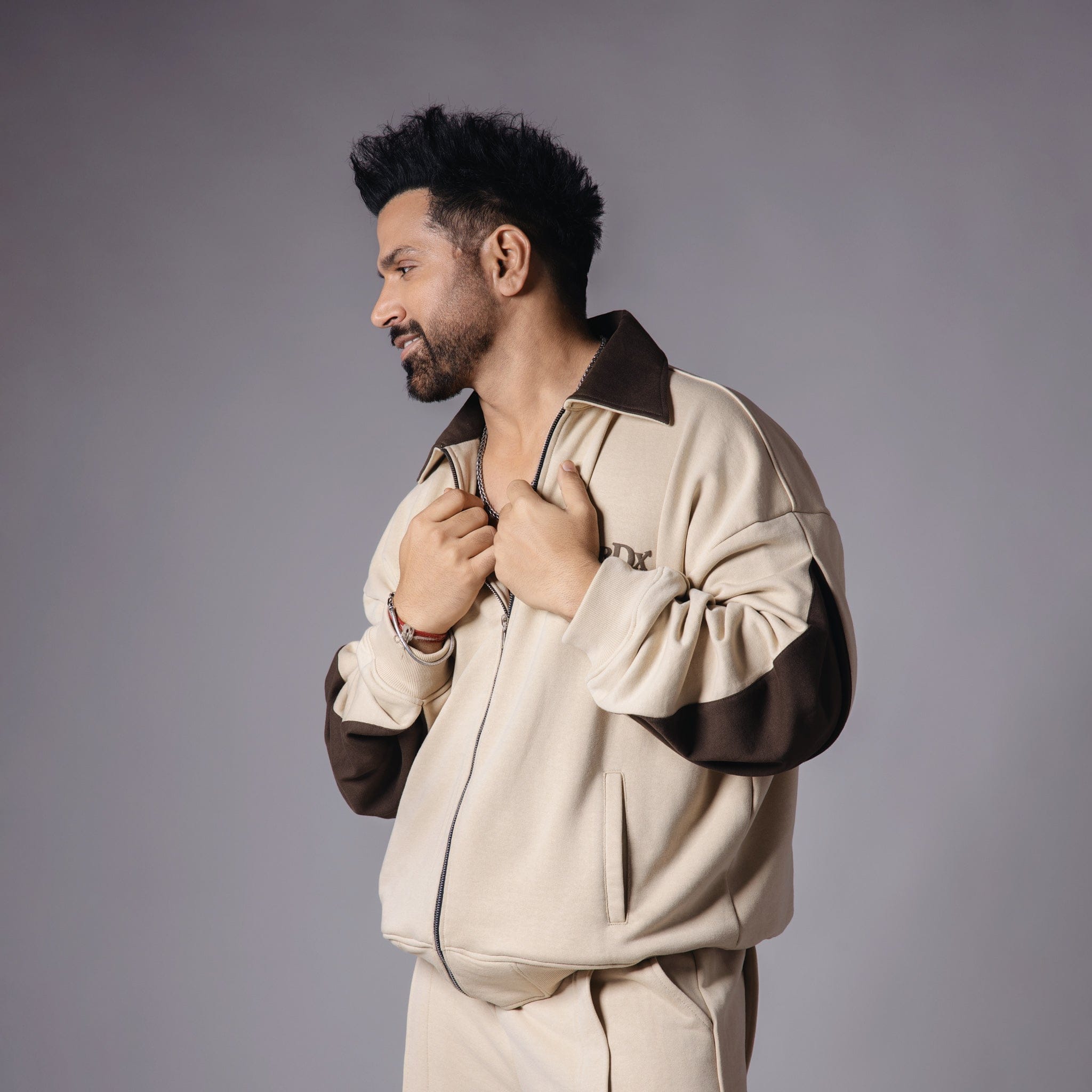 DUAL BEIGE & BROWN DUAL COLOUR SLEEVE JACKET