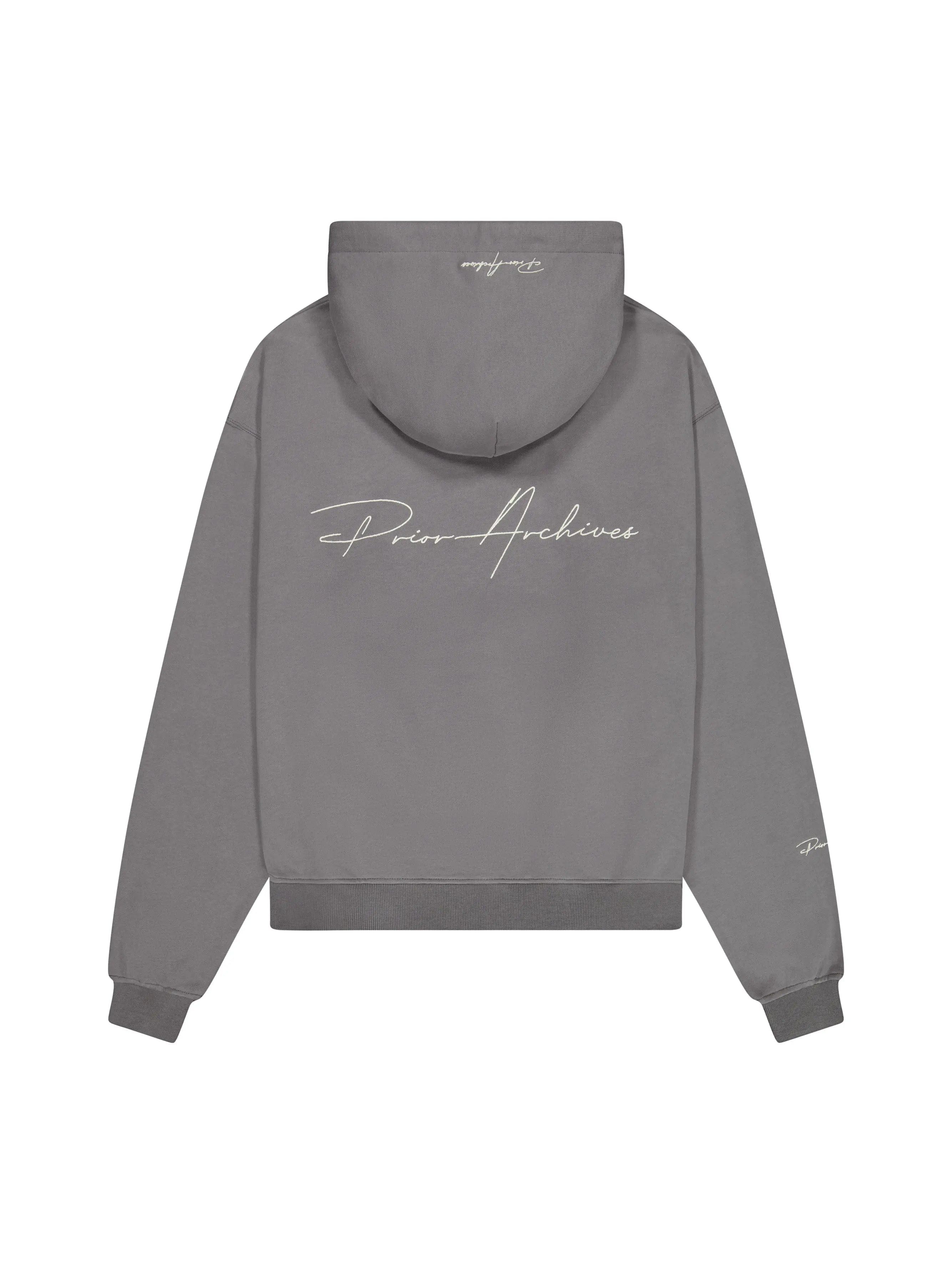 Prior Archives Prior Embroidery Logo Oversized Cropped Hoodie Slate