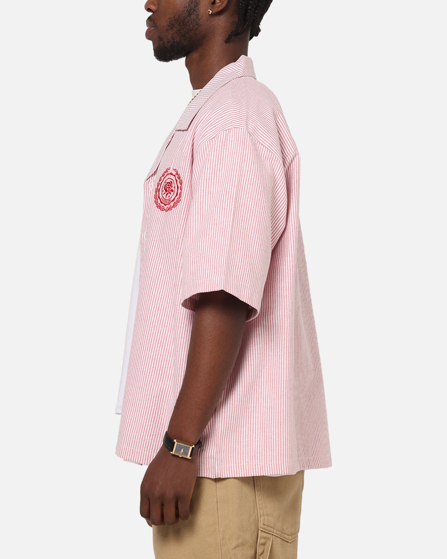 Carre Rose Pinstripe Button Up Shirt Red Stripe