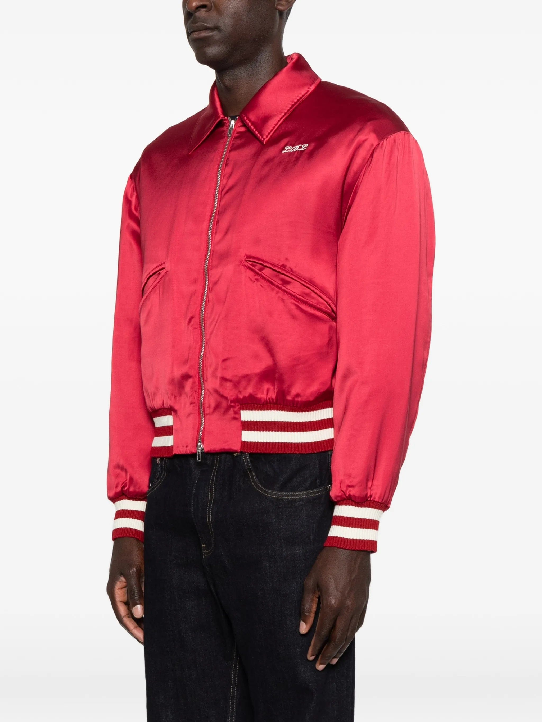 Second/layer satin - finish embroidered bomber jacket