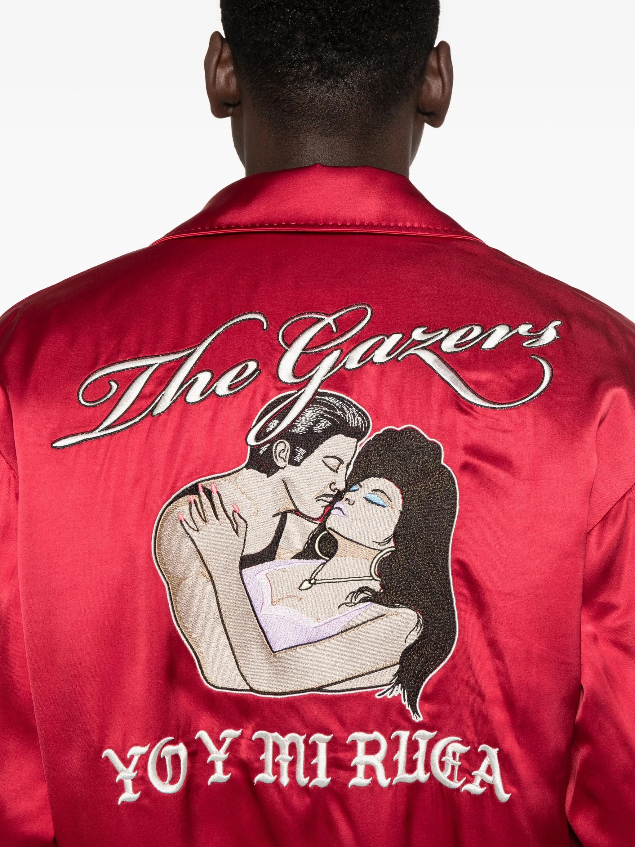 Second/layer satin - finish embroidered bomber jacket